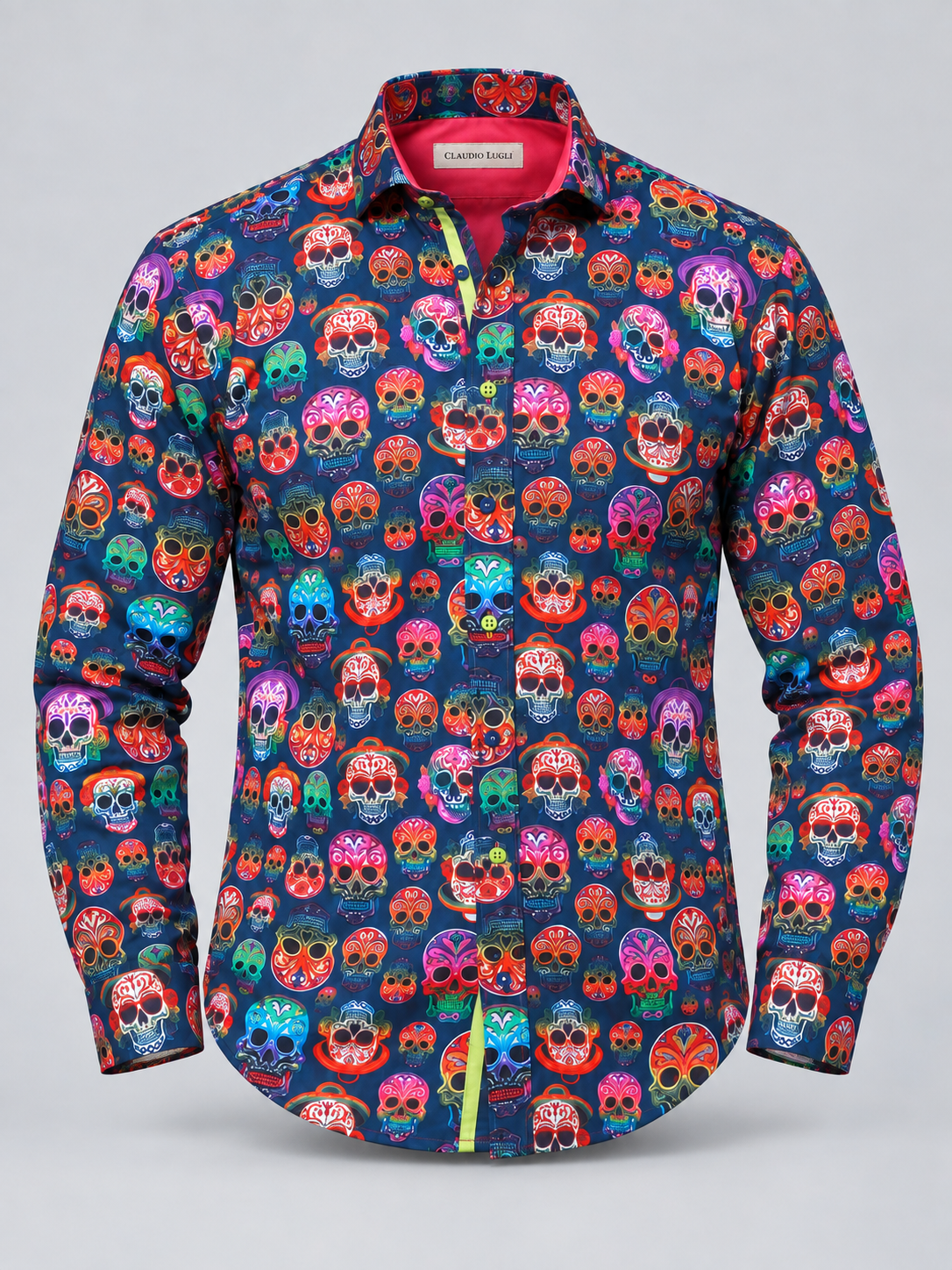 Claudio Lugli Embroidery Skulls Shirt in Navy CP8107