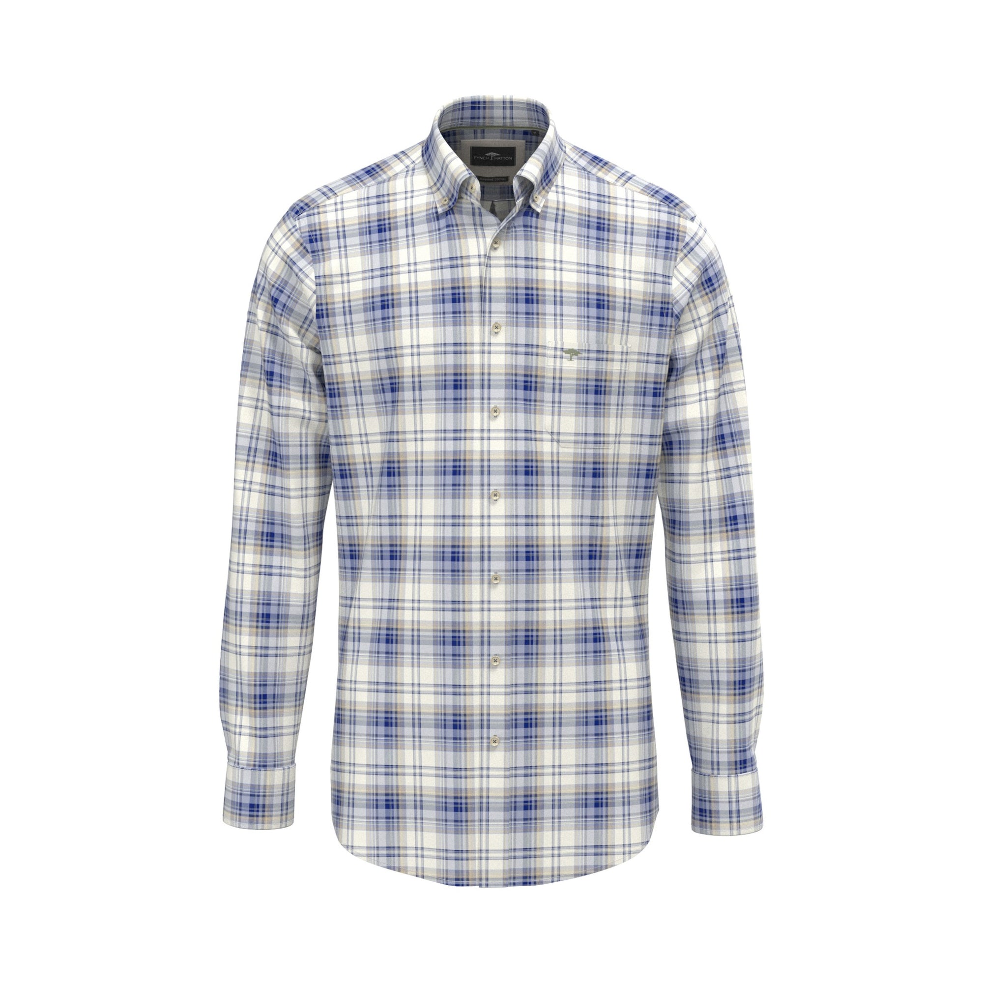 Blue and white plaid shirt on a white background