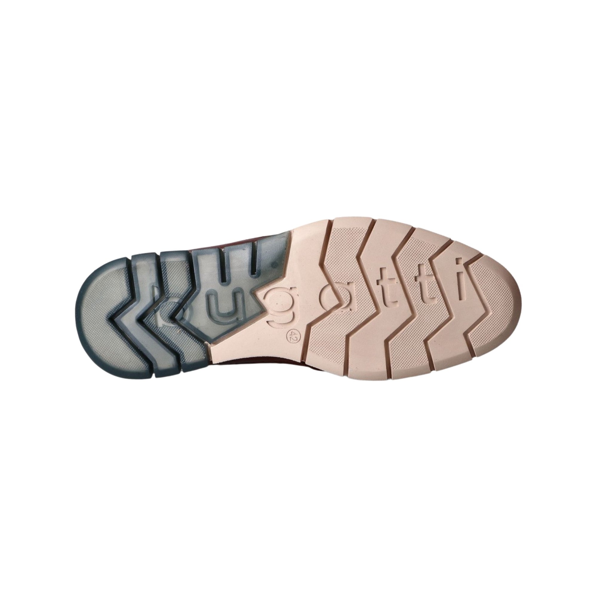 Close-up of a shoe sole with tread pattern on a white background