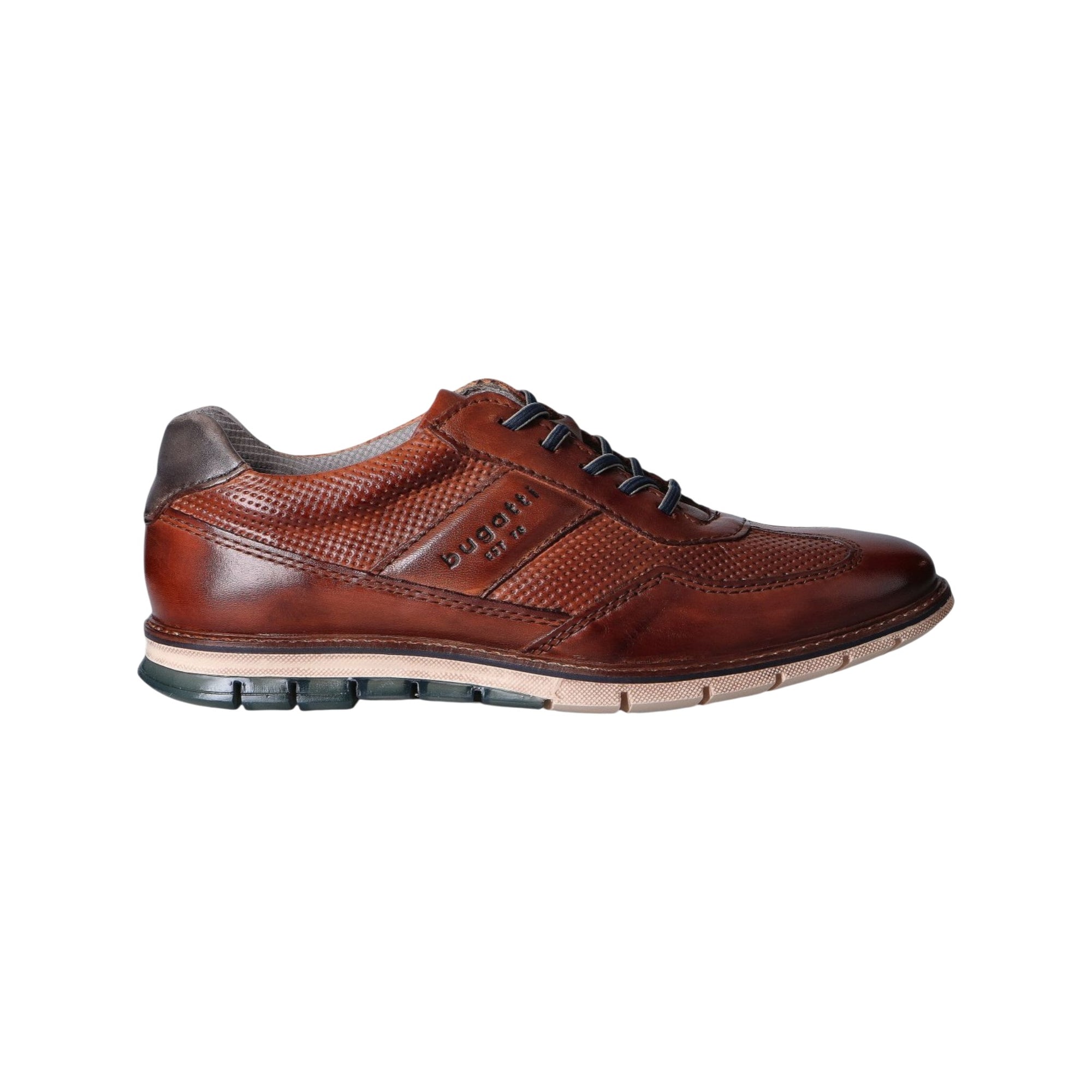 Cognac leather shoe on a white background