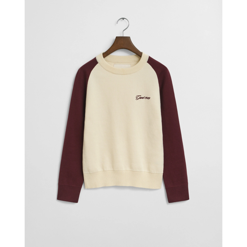 GANT Color Blocked Crew Neck Sweater in Plum Wine
