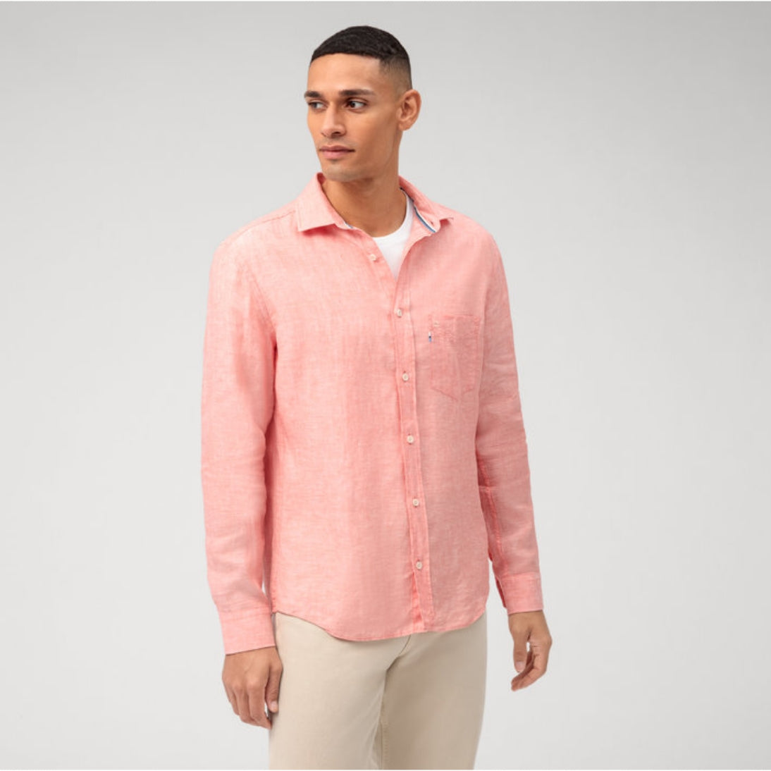 Olymp Casual Long Sleeve Pure Linen Shirt 4026 Coral