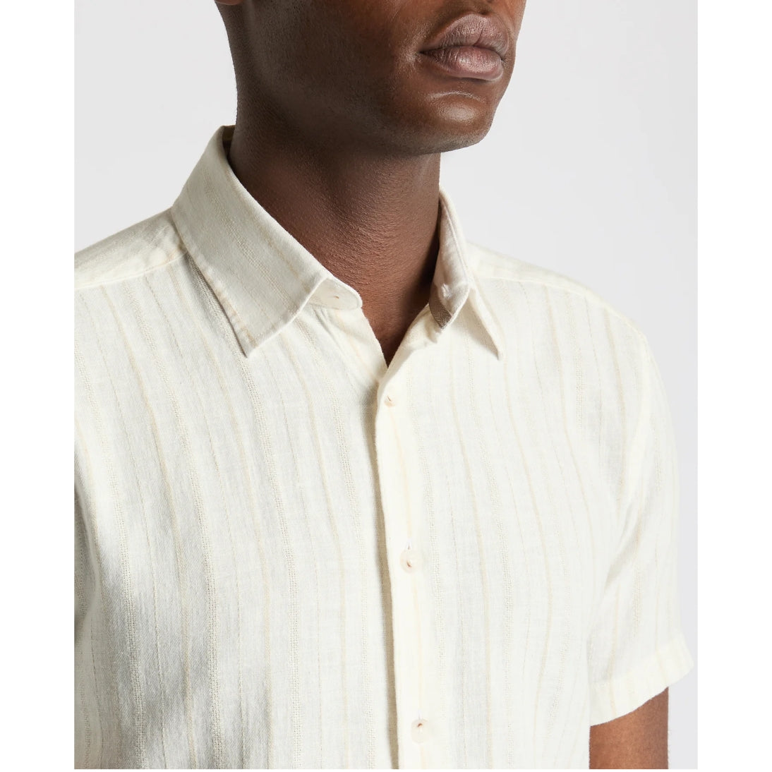 Remus Uomo Slim Fit Striped Organic Cotton-Linen Short Sleeve Shirt 13945