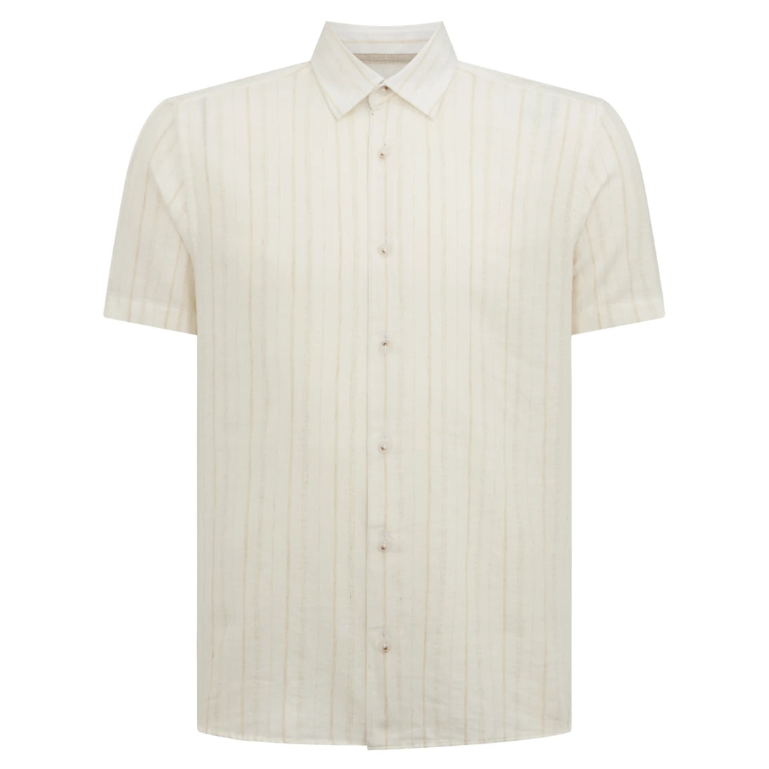 Remus Uomo Slim Fit Striped Organic Cotton-Linen Short Sleeve Shirt 13945