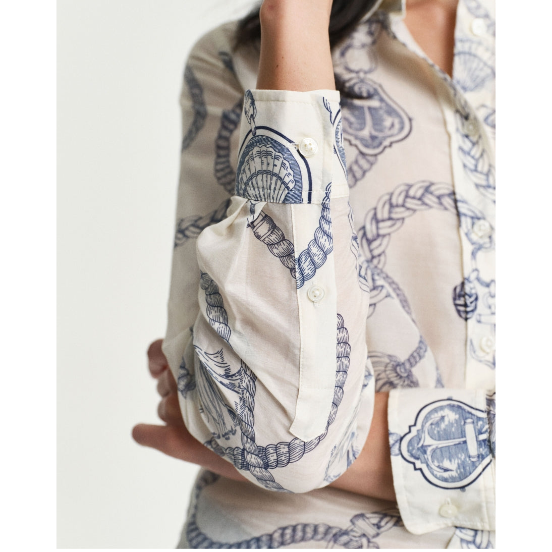 GANT Regular Fit Sailing Print Cotton Silk Shirt Cream 4300456
