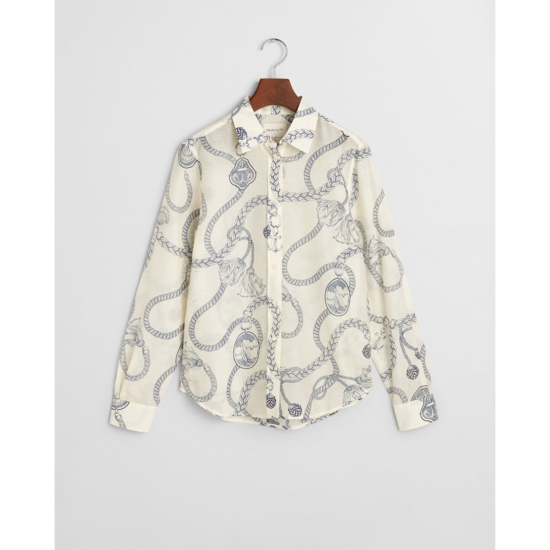 GANT Regular Fit Sailing Print Cotton Silk Shirt Cream 4300456