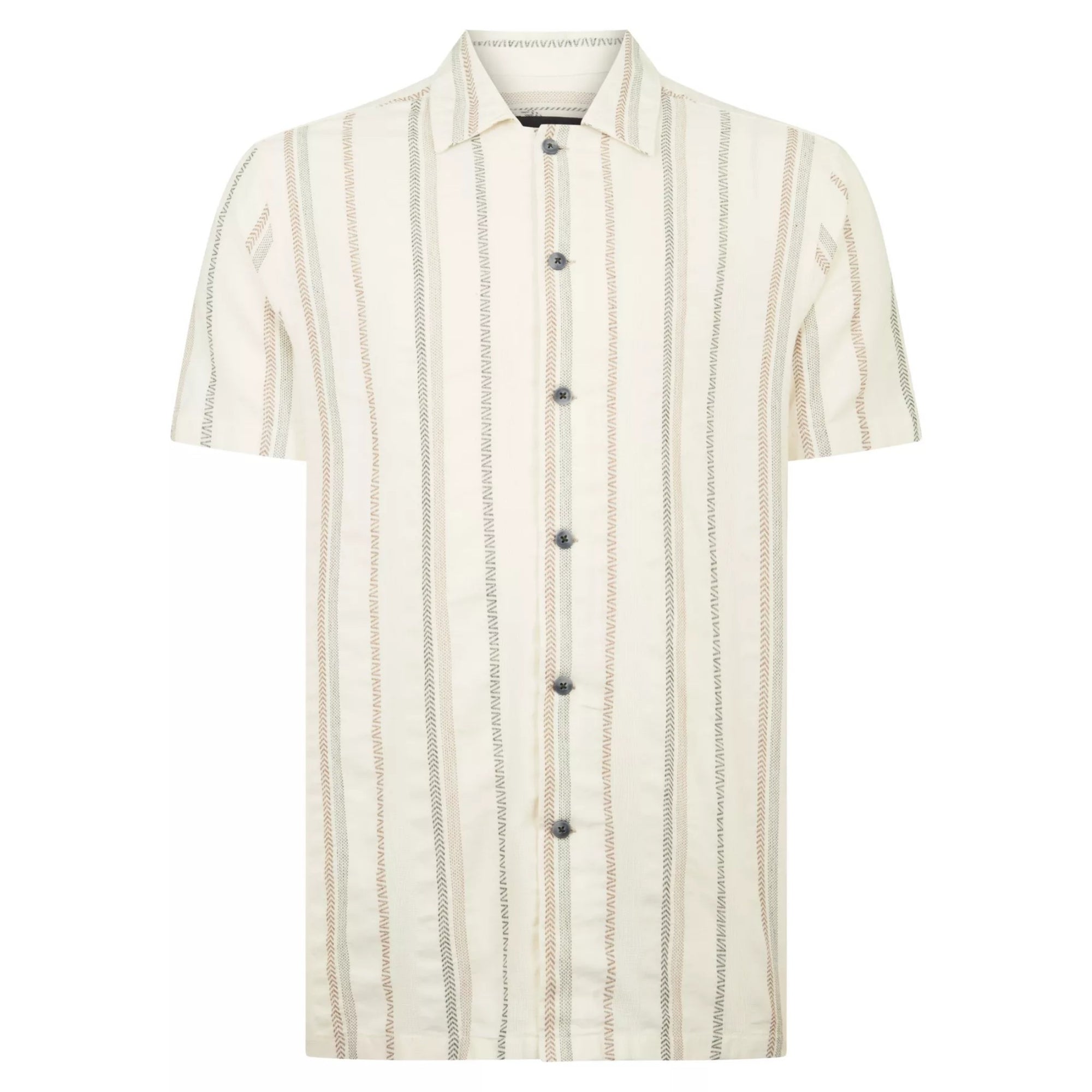 Short-sleeve shirt with vertical stripes on a white background