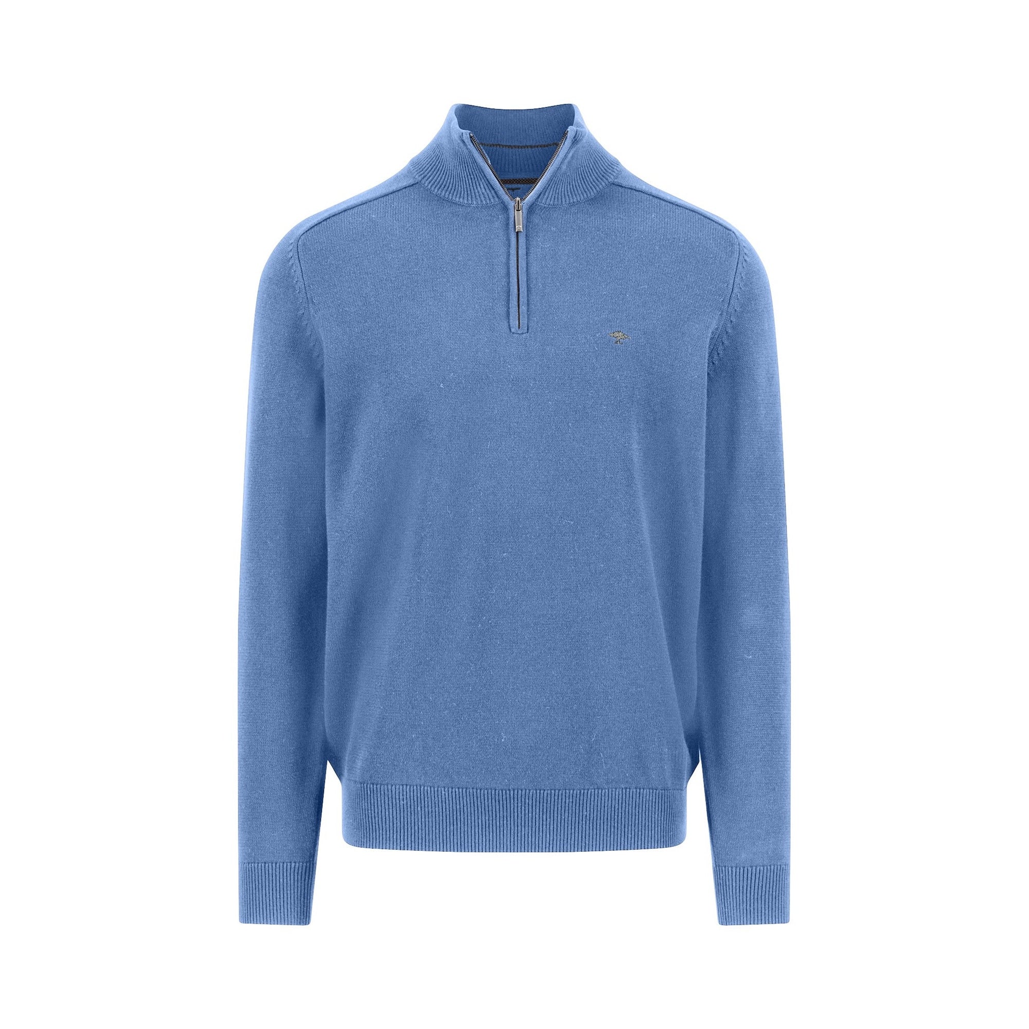 Blue sweater with a zipper on a white background