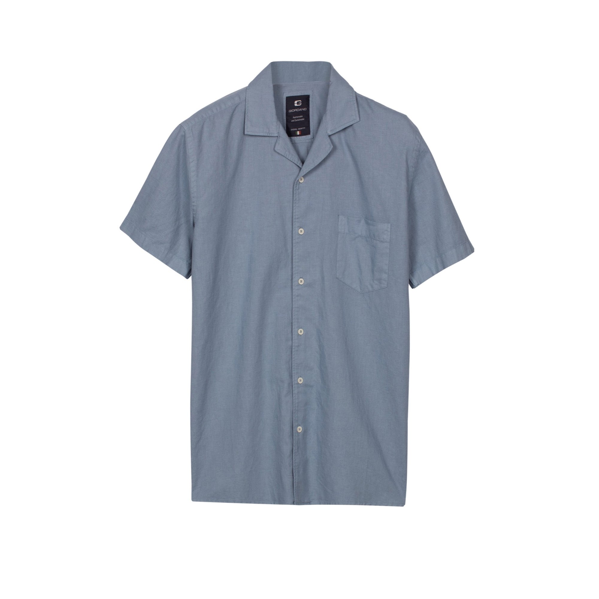 Light blue button-up shirt on a white background