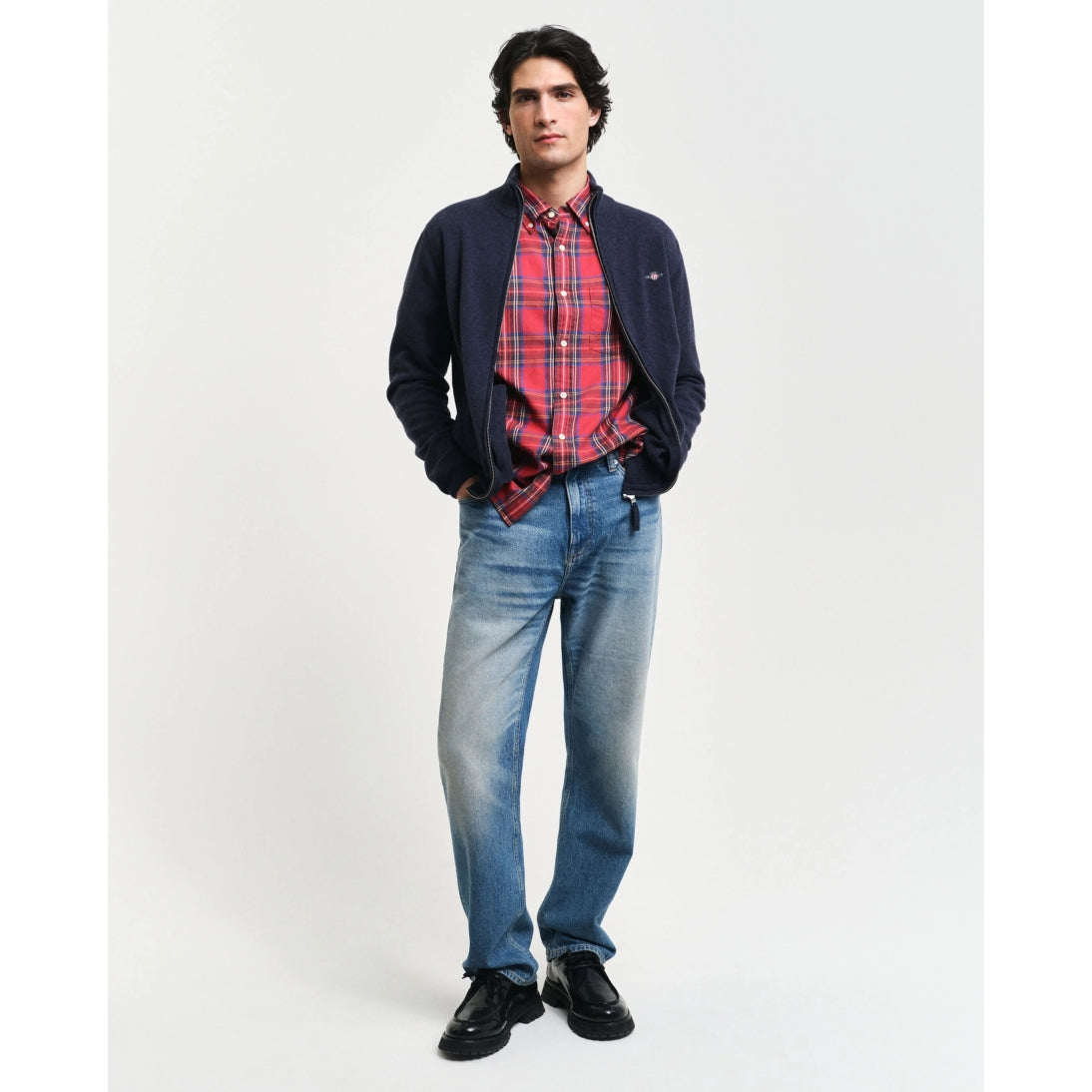 GANT Superfine Lambswool Zip Cardigan Dark Navy Melange 87214