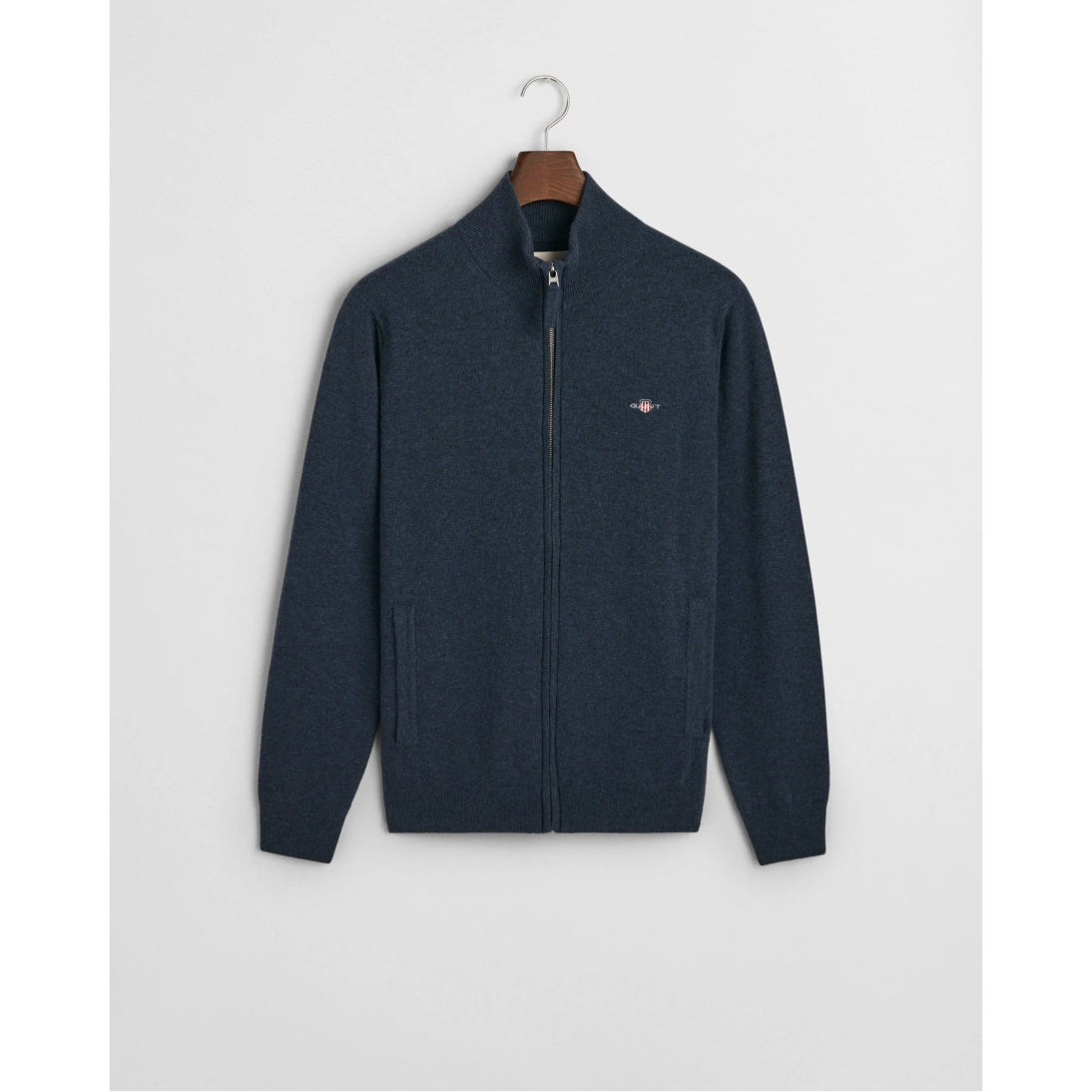 GANT Superfine Lambswool Zip Cardigan Dark Navy Melange 87214