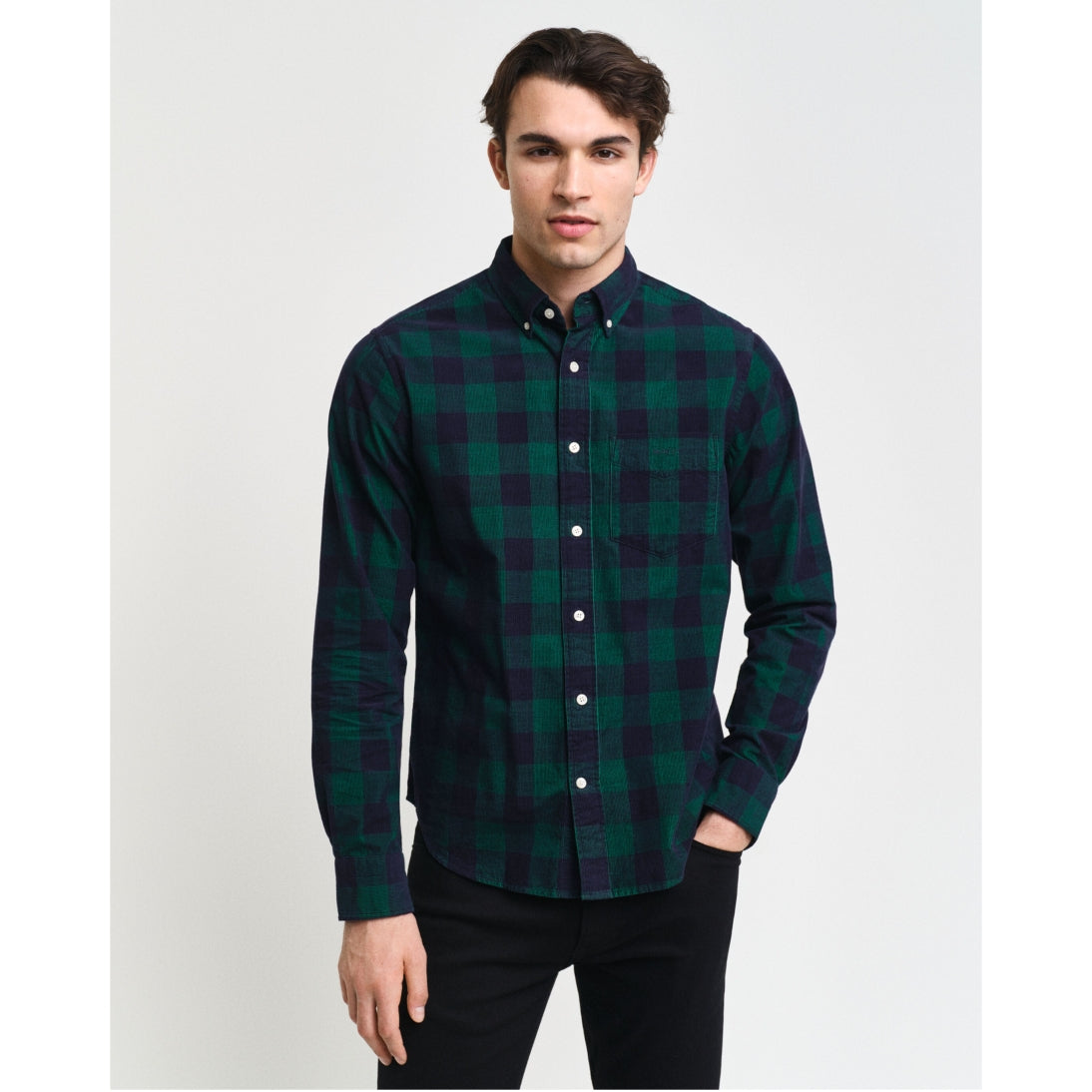 GANT Regular Fit Checked Corduroy Shirt Deep Forrest Green 3240192 ...