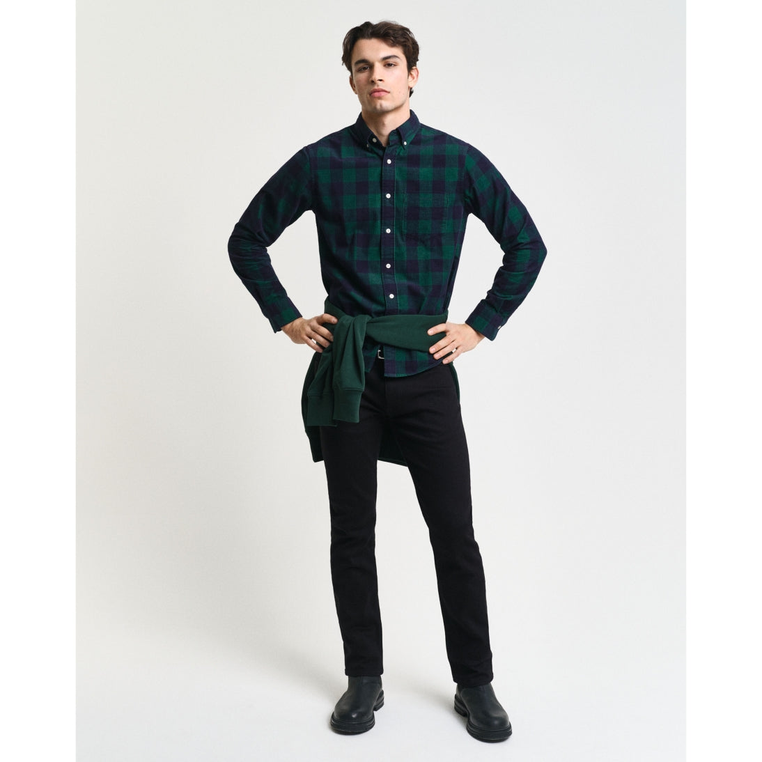 GANT Regular Fit Checked Corduroy Shirt Deep Forrest Green 3240192