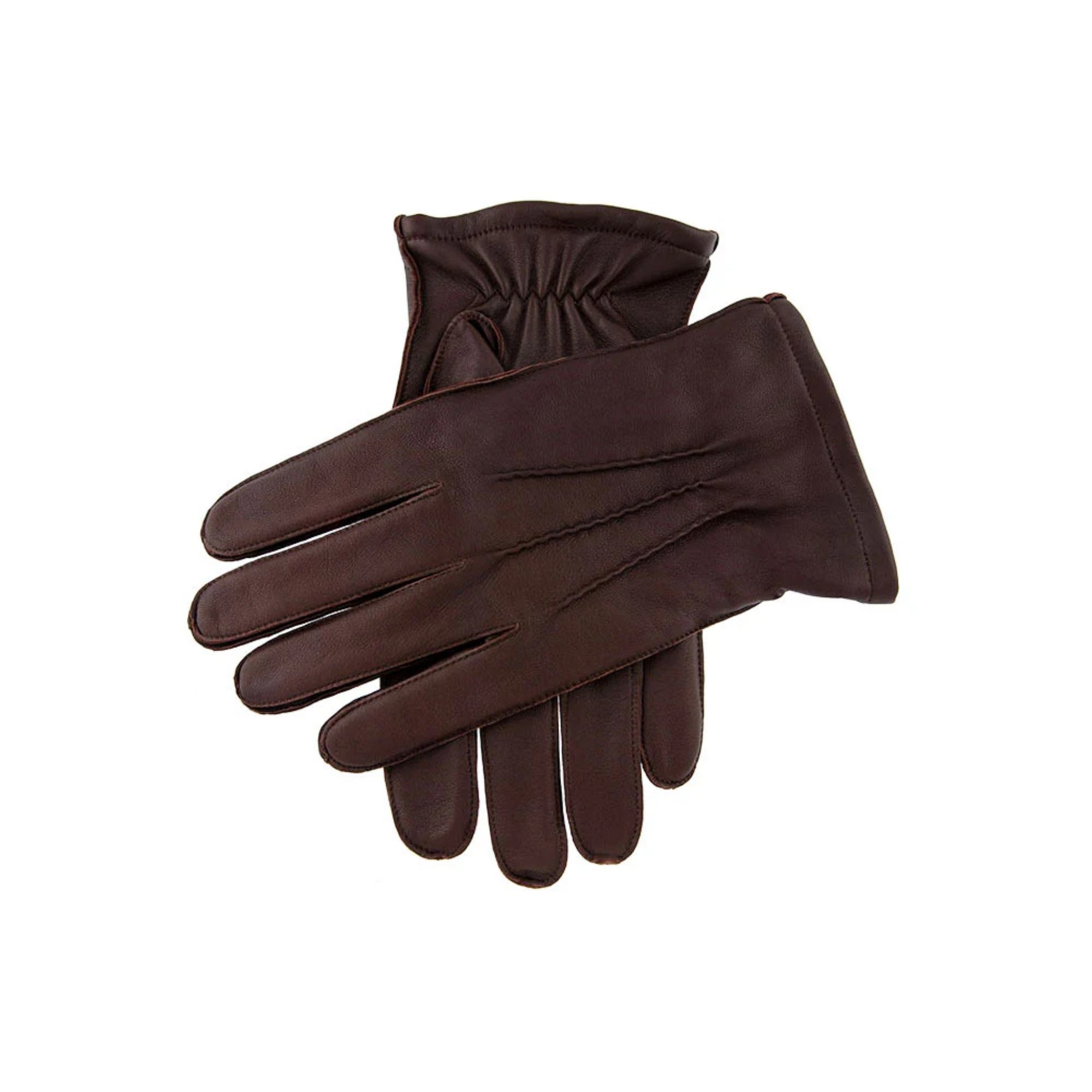 Pair of brown leather gloves on a white background