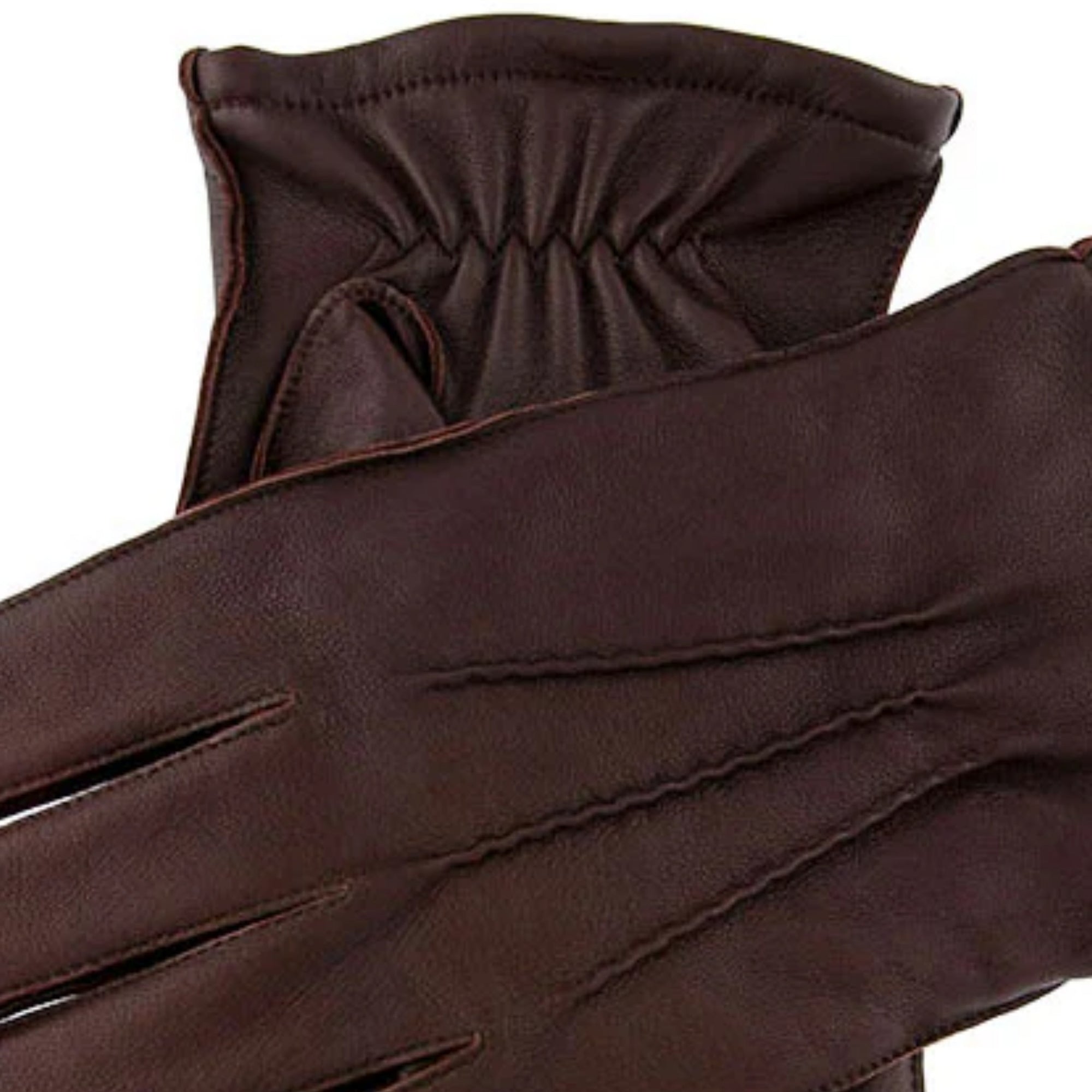 Close up of brown leather gloves on a white background