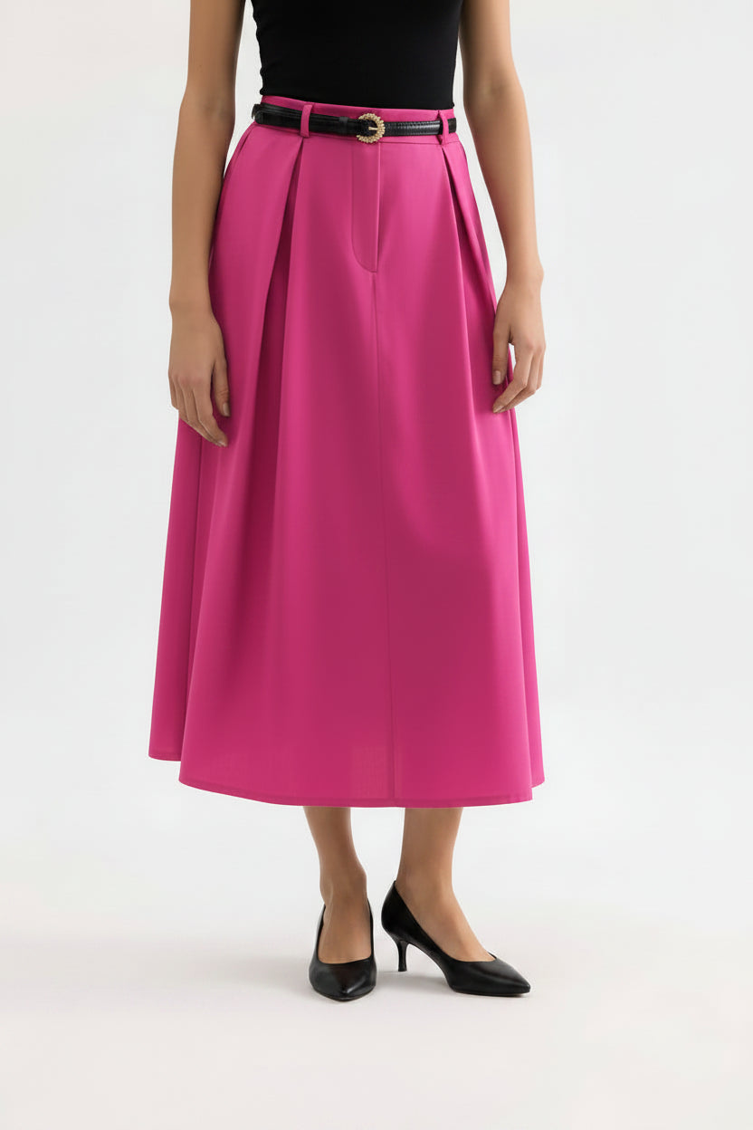 Leo &amp; Ugo Dana Pleated Midi Skirt in Raspberry EEJ607
