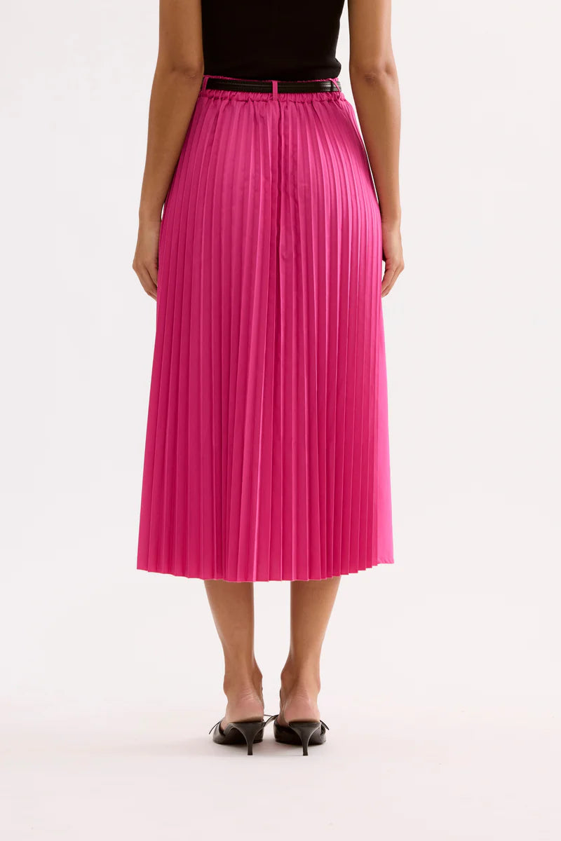Leo &amp; Ugo Dana Pleated Midi Skirt in Raspberry EEJ607