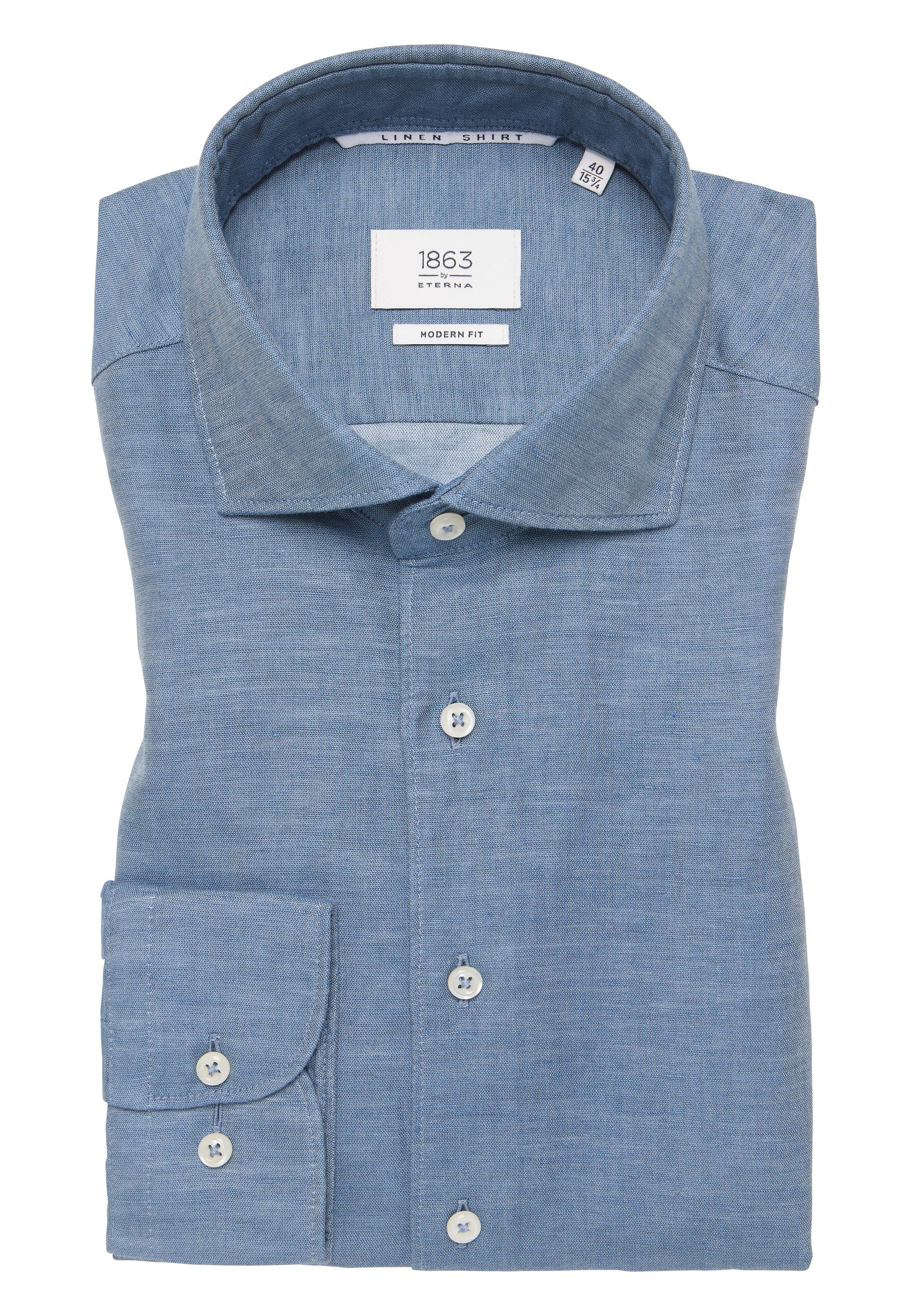 ETERNA Linen Cotton Twill Long Sleeve Shirt in Slate Blue 2355