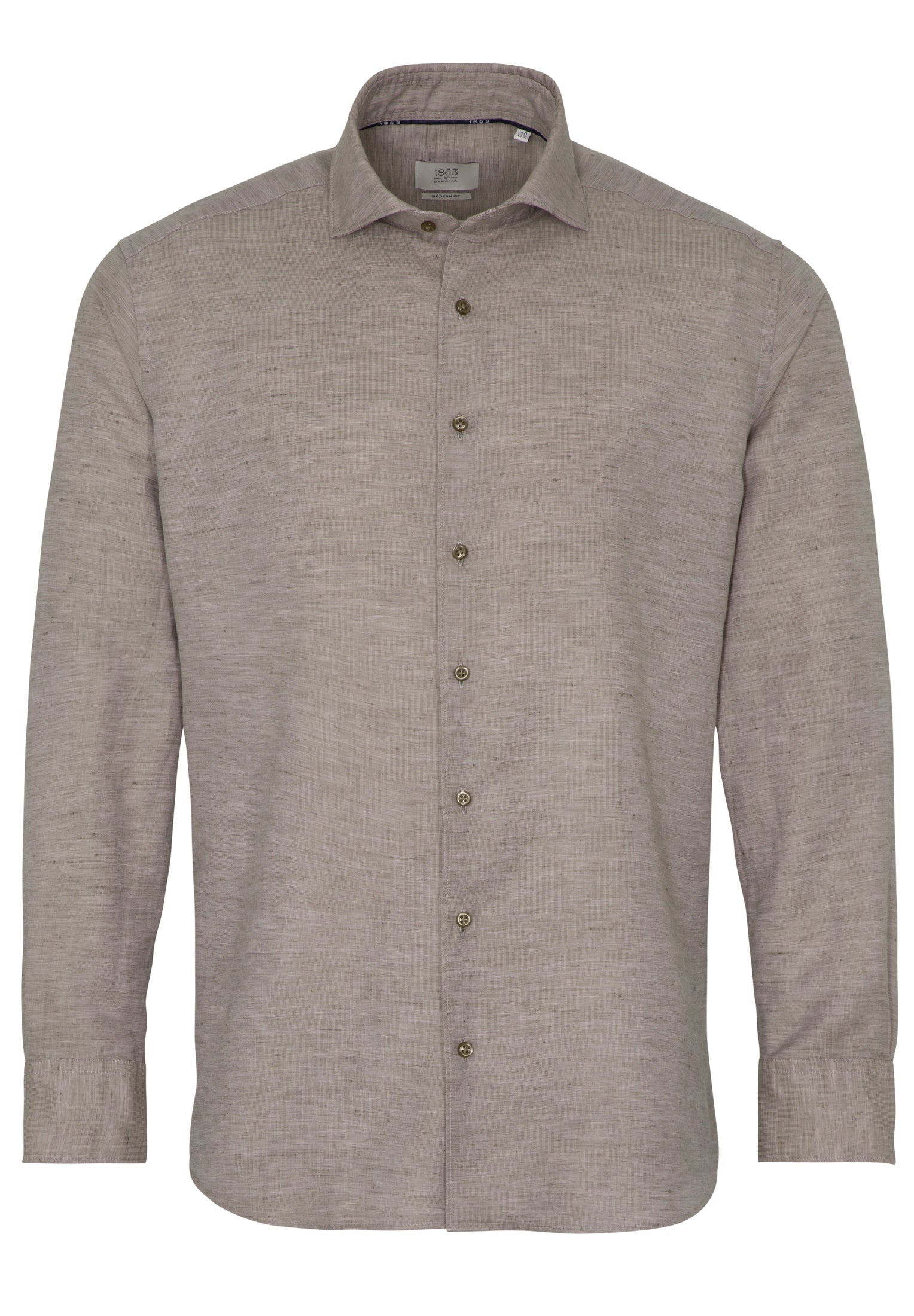 Brown button-up shirt on a white background