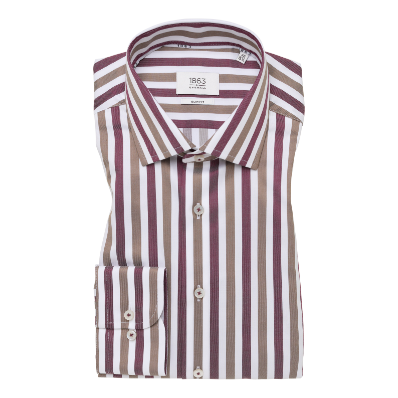 Striped shirt with a brand label on a white background