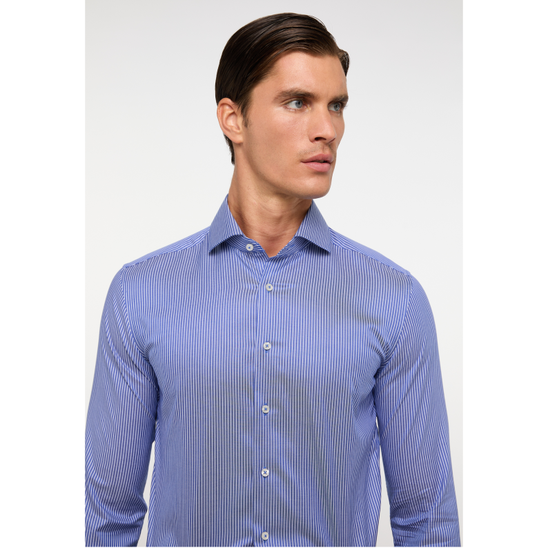 ETERNA 1863 100% COTTON NON-IRON SLIM FIT SHIRT IN ROYAL BLUE STRIPED