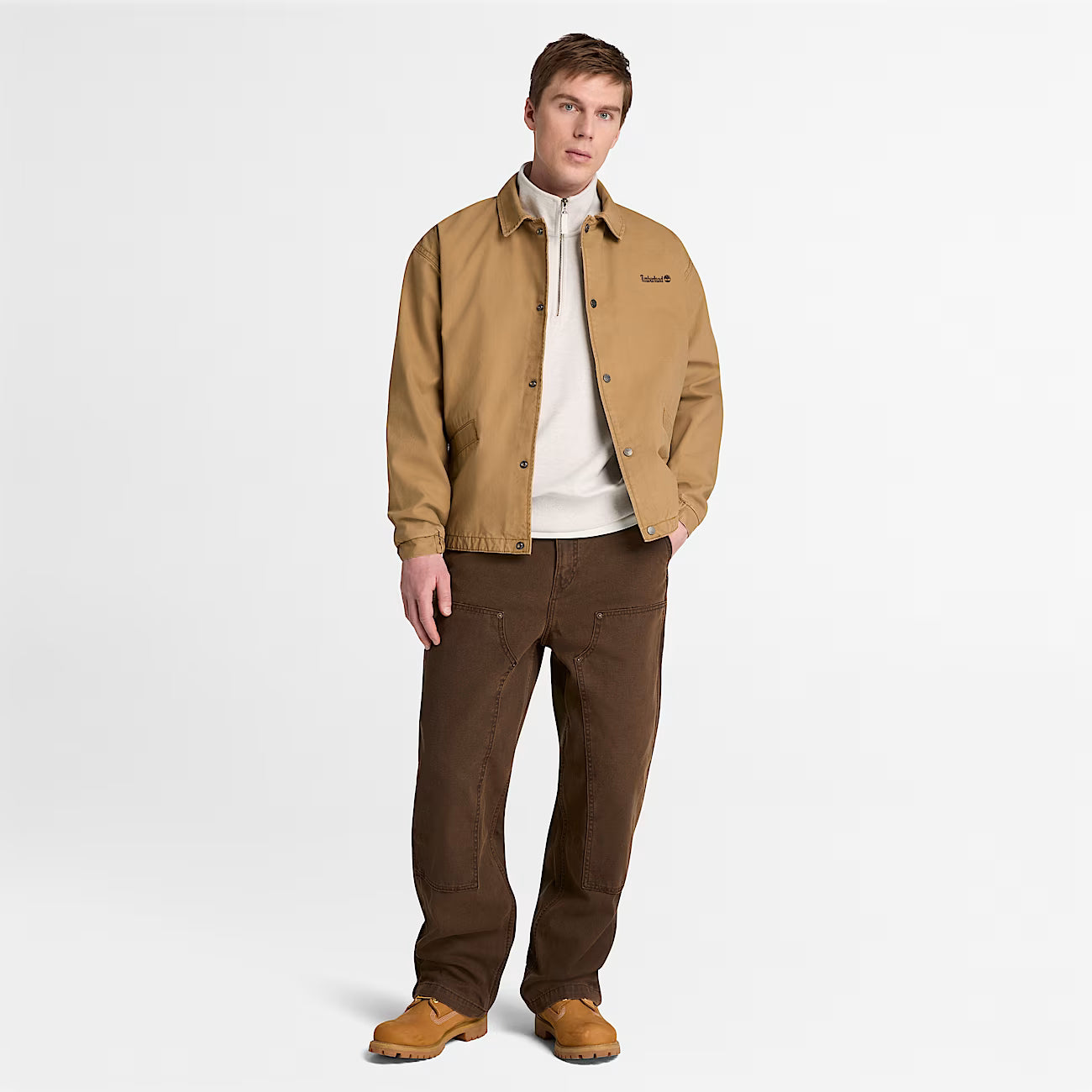 Exeter River Embroidered Logo Quarter-Zip Sweatshirt in Light Beige