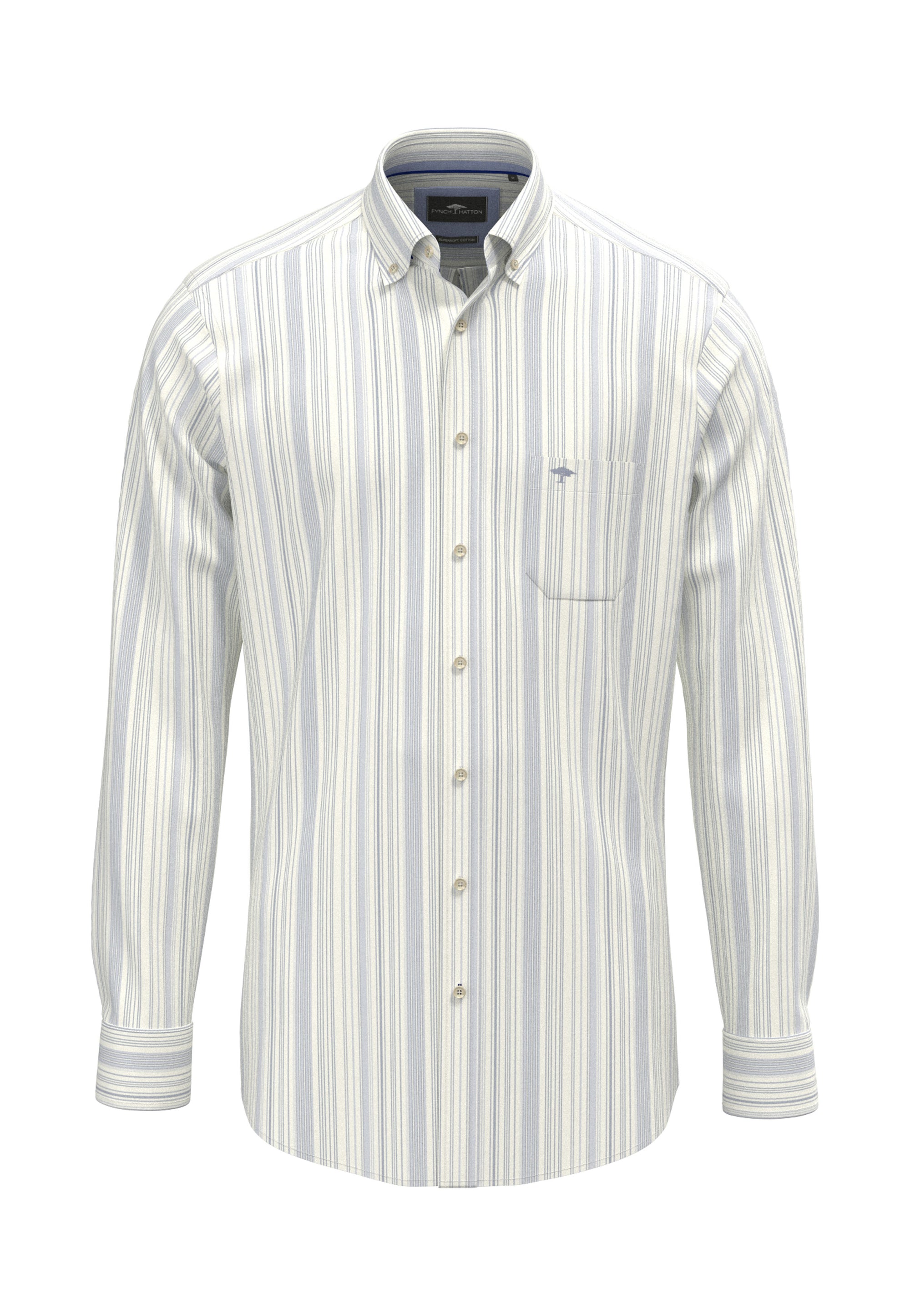 Fynch-Hatton Striped Cotton Button Down Shirt in New Breeze Blue