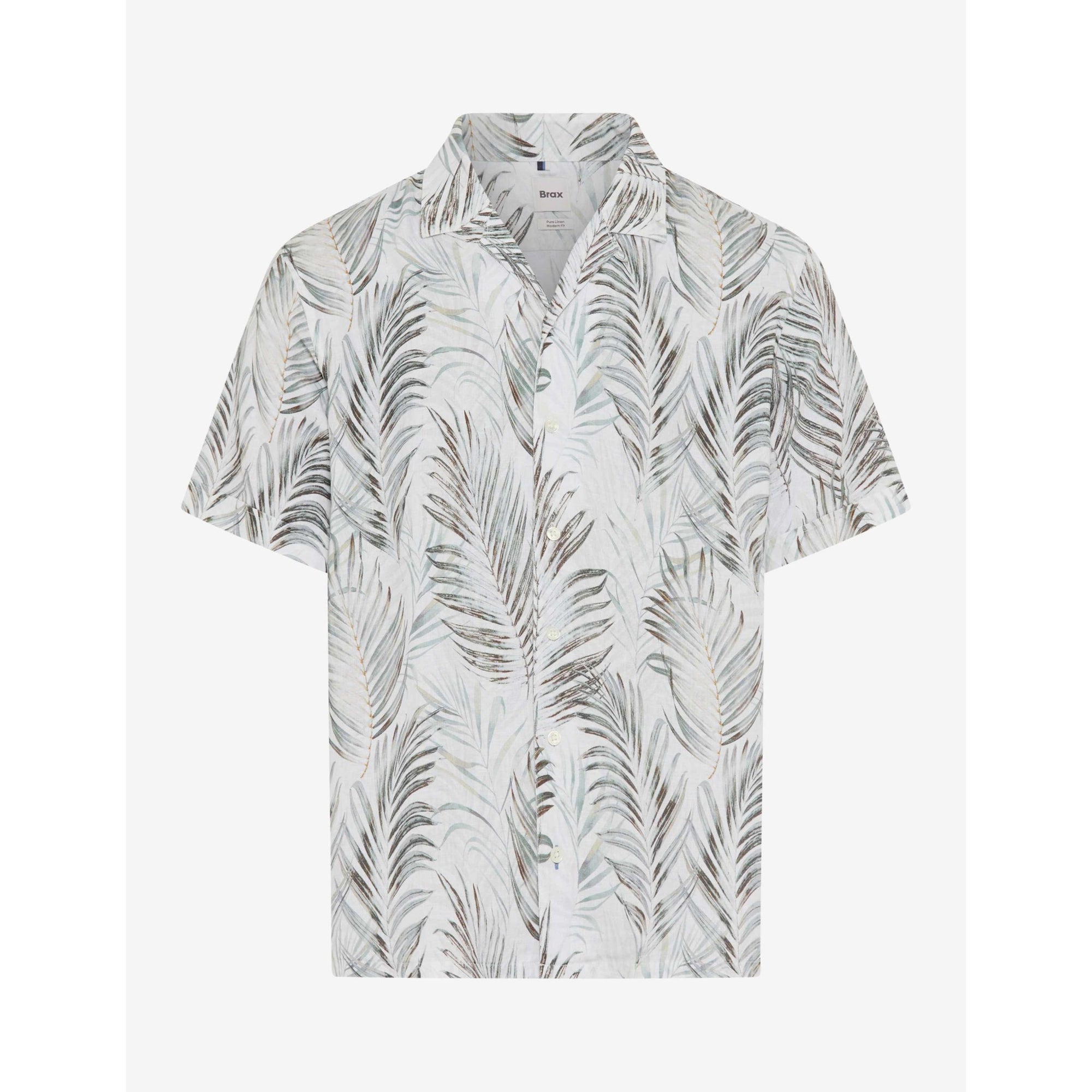 Brax Cuban Collar Pure Linen Shirt in Fern Print