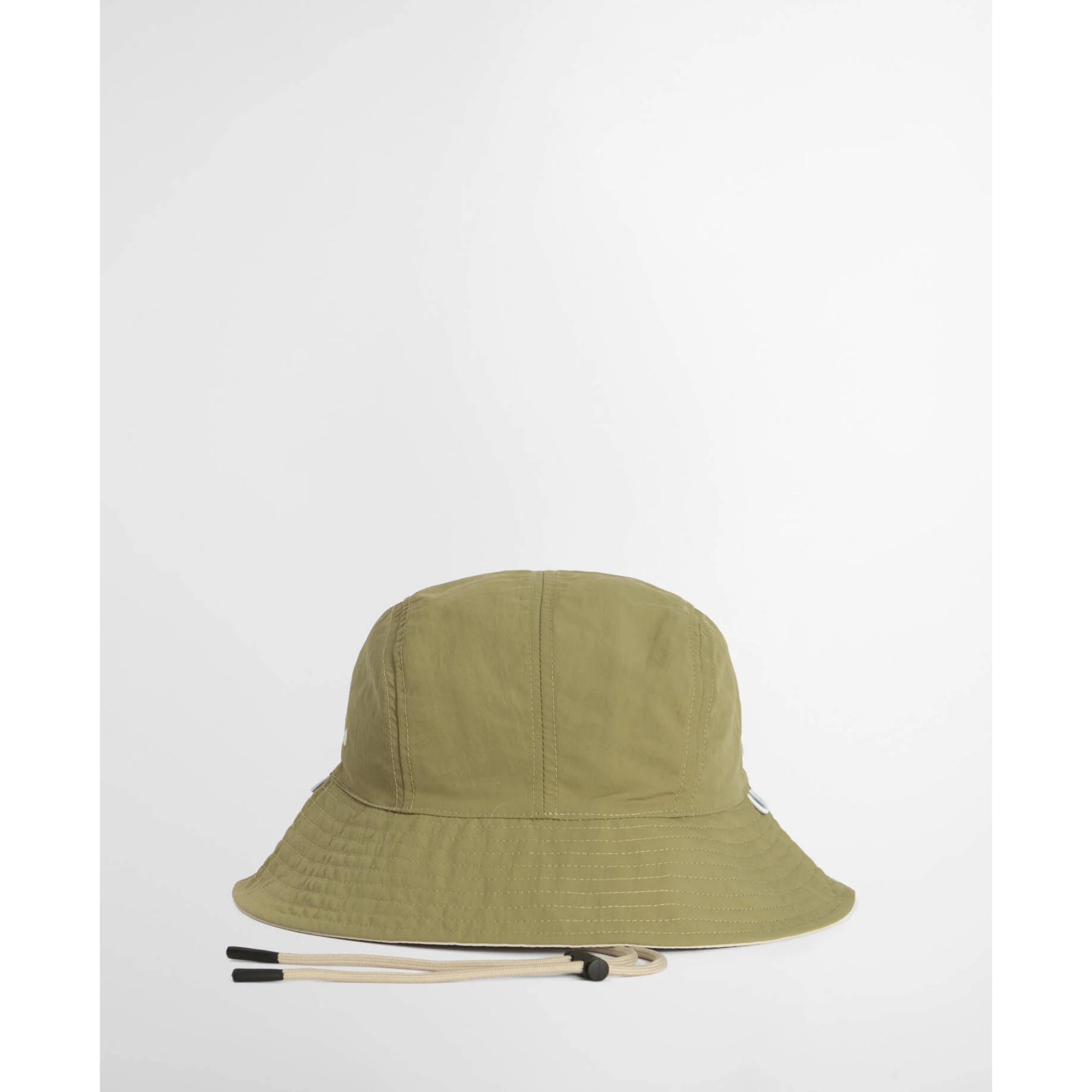 Green bucket hat with a drawstring on a white background