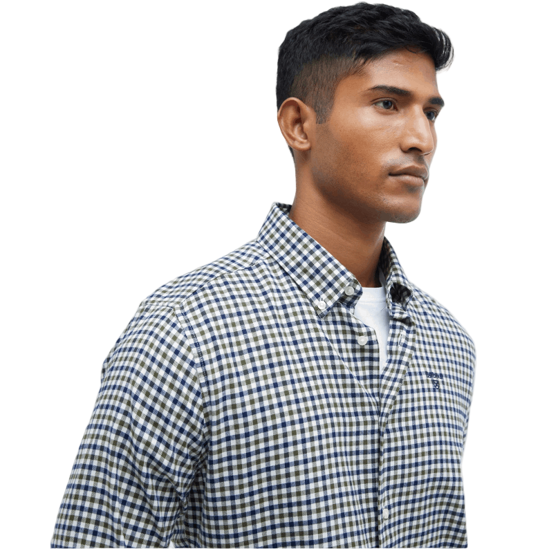Barbour Finkle Tailored Long-Sleeved Shirt in Olive - close up