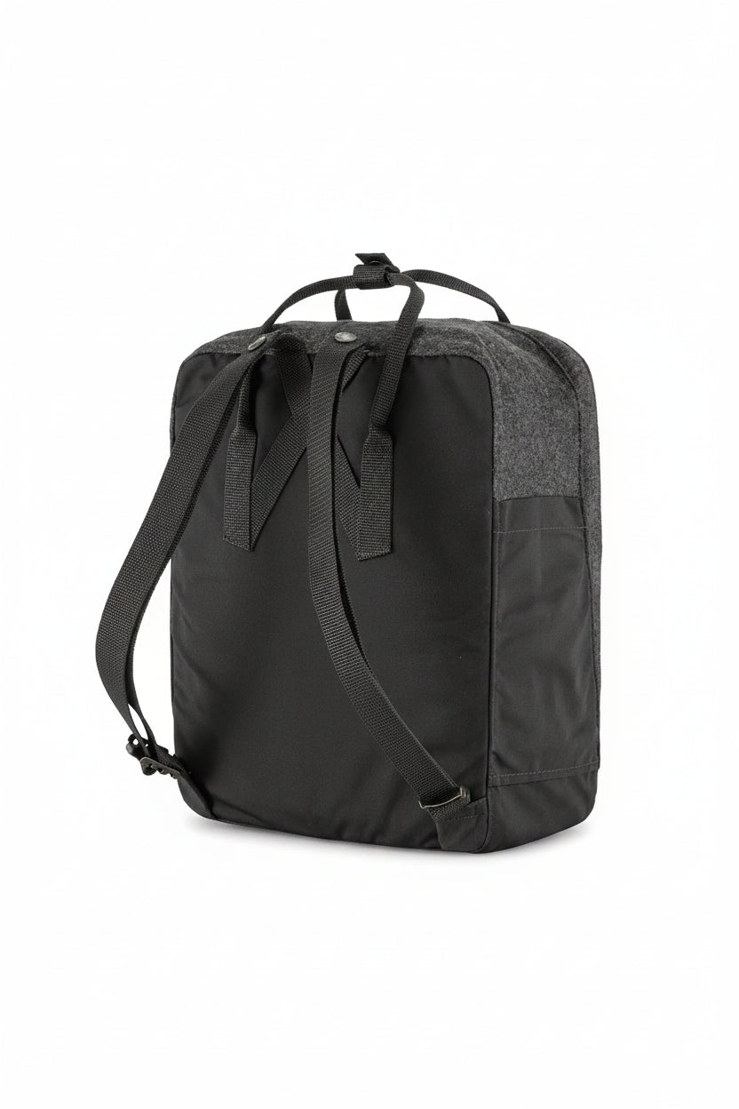 Black backpack with a drawstring on a white background