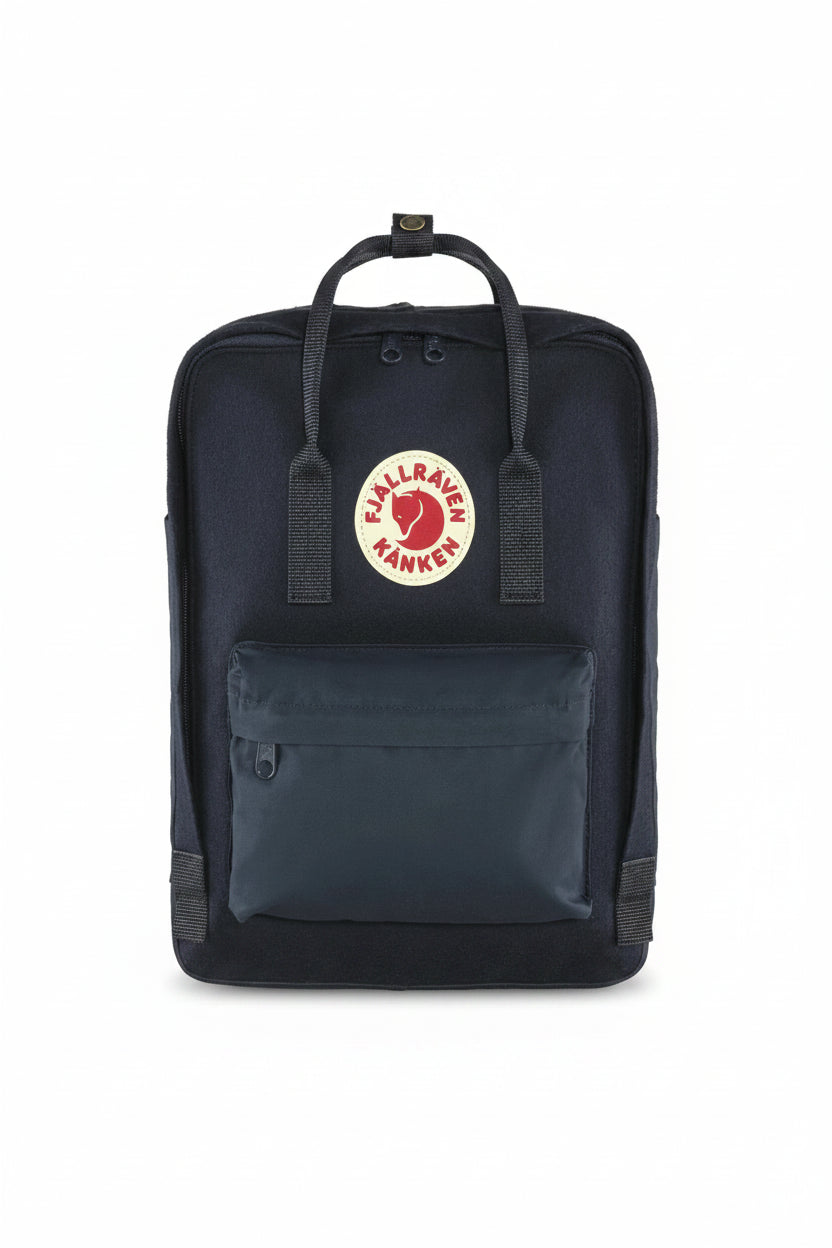 Midnight blue backpack with Fjällräven Kånken logo on a white background