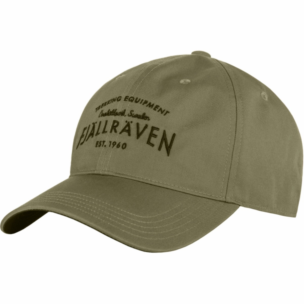 Green cap with 'Fjällräven' branding on a white background 