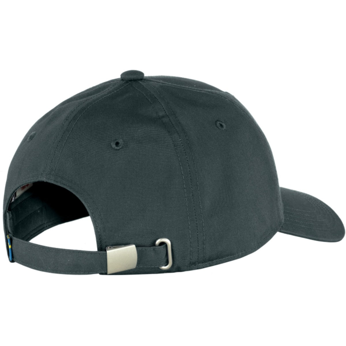Navy baseball cap with a metal buckle on a white background