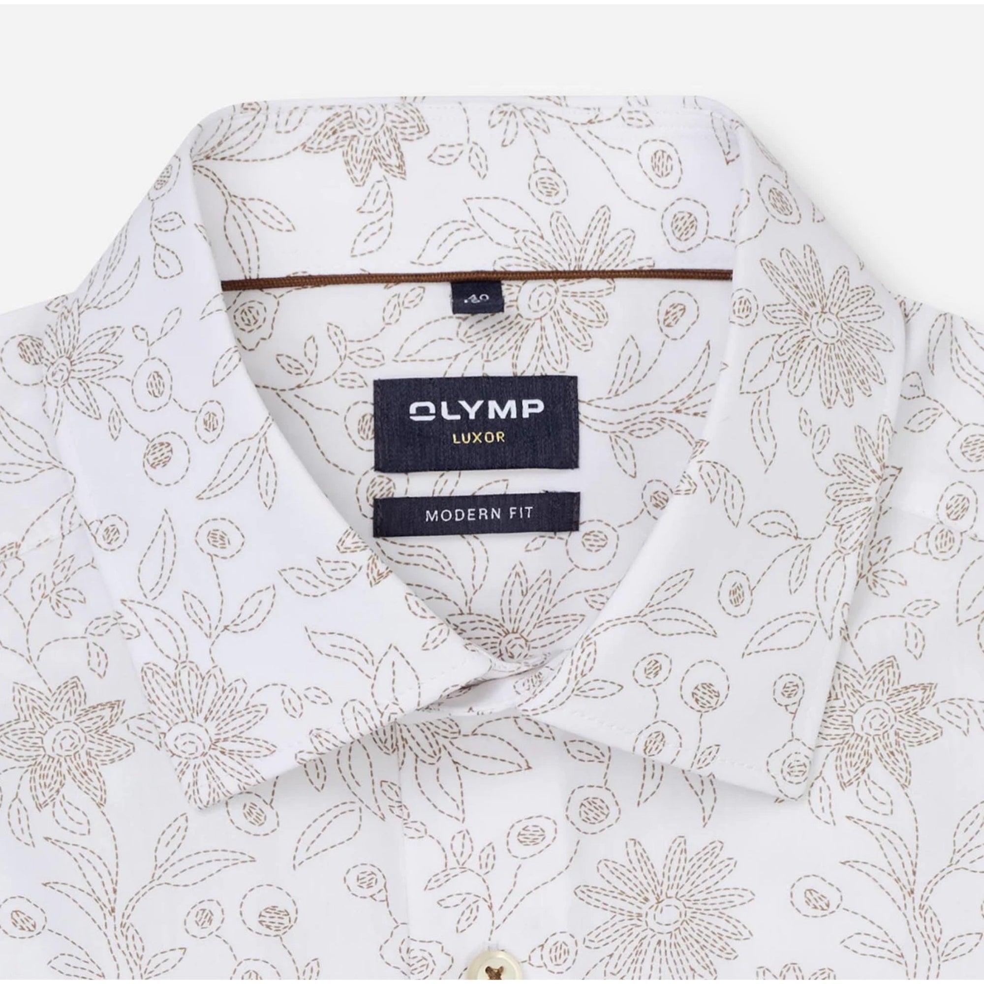 Olymp Smart Short Sleeved Shirt in Stitched Flower Print