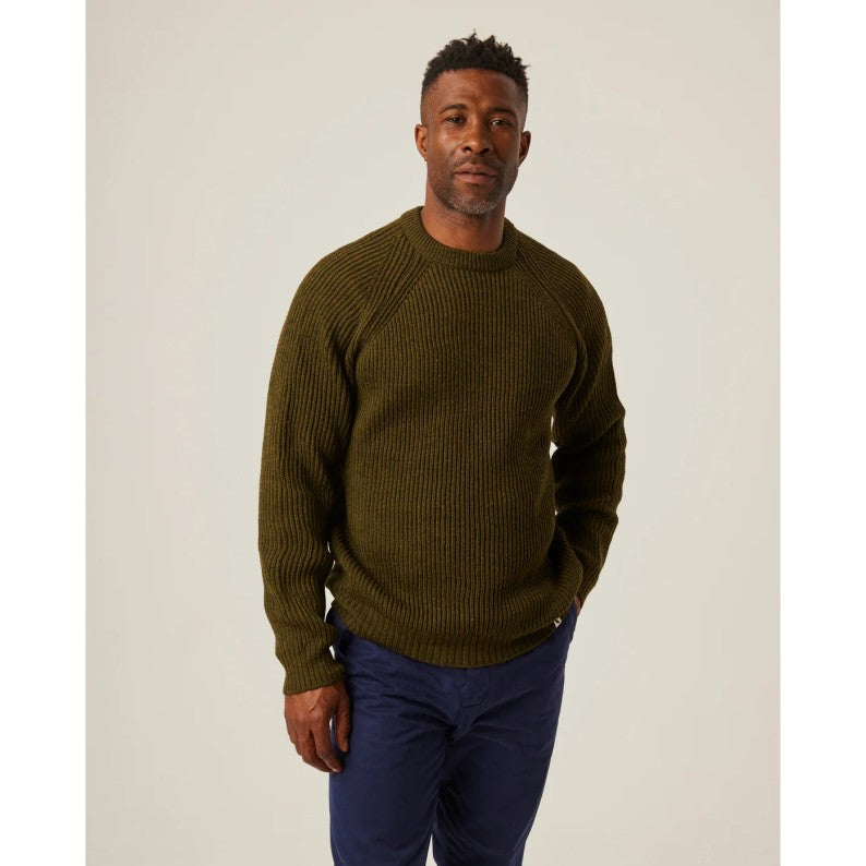 Peregrine Ford Crew Pure Merino Wool Jumper WJ7906 - Olive