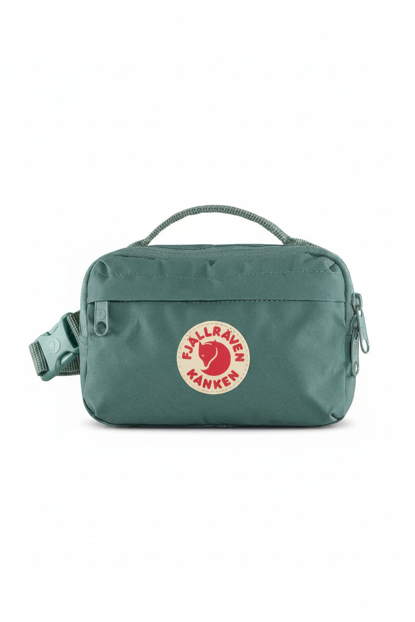 Frost green pouch with Fjällräven Kånken logo on a white background