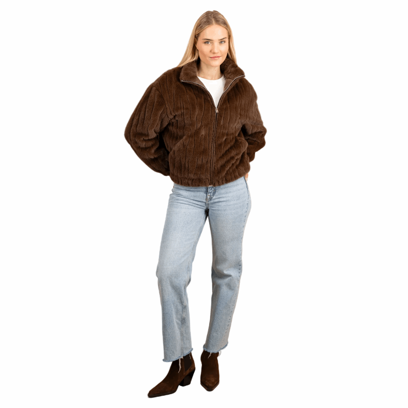 Fynch-Hatton Super Soft Faux Fur Jacket - Chocolate