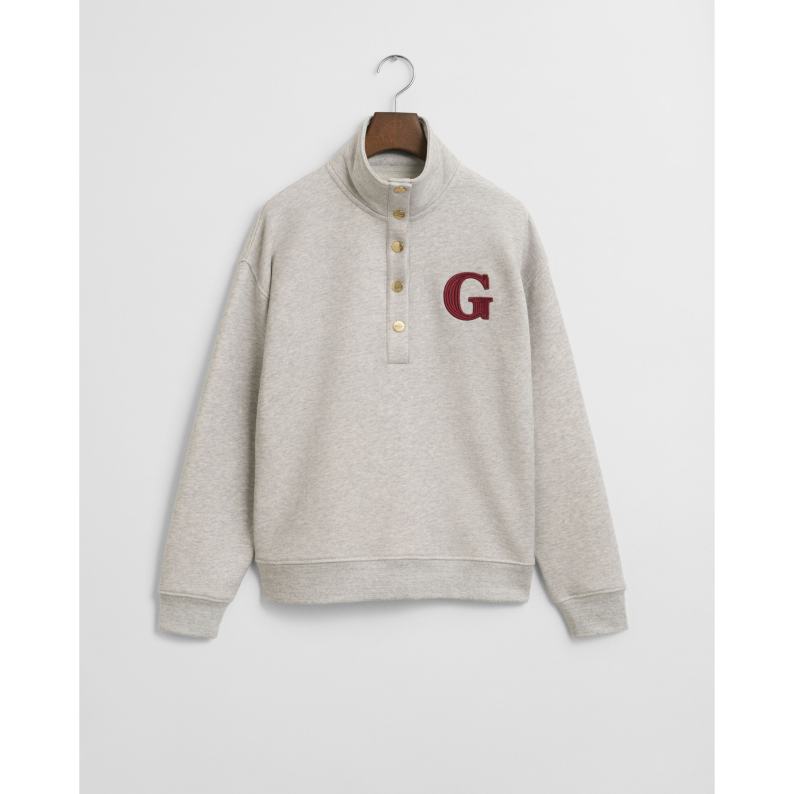 GANT G-Badge Half Button-Up Sweatshirt in light grey melange