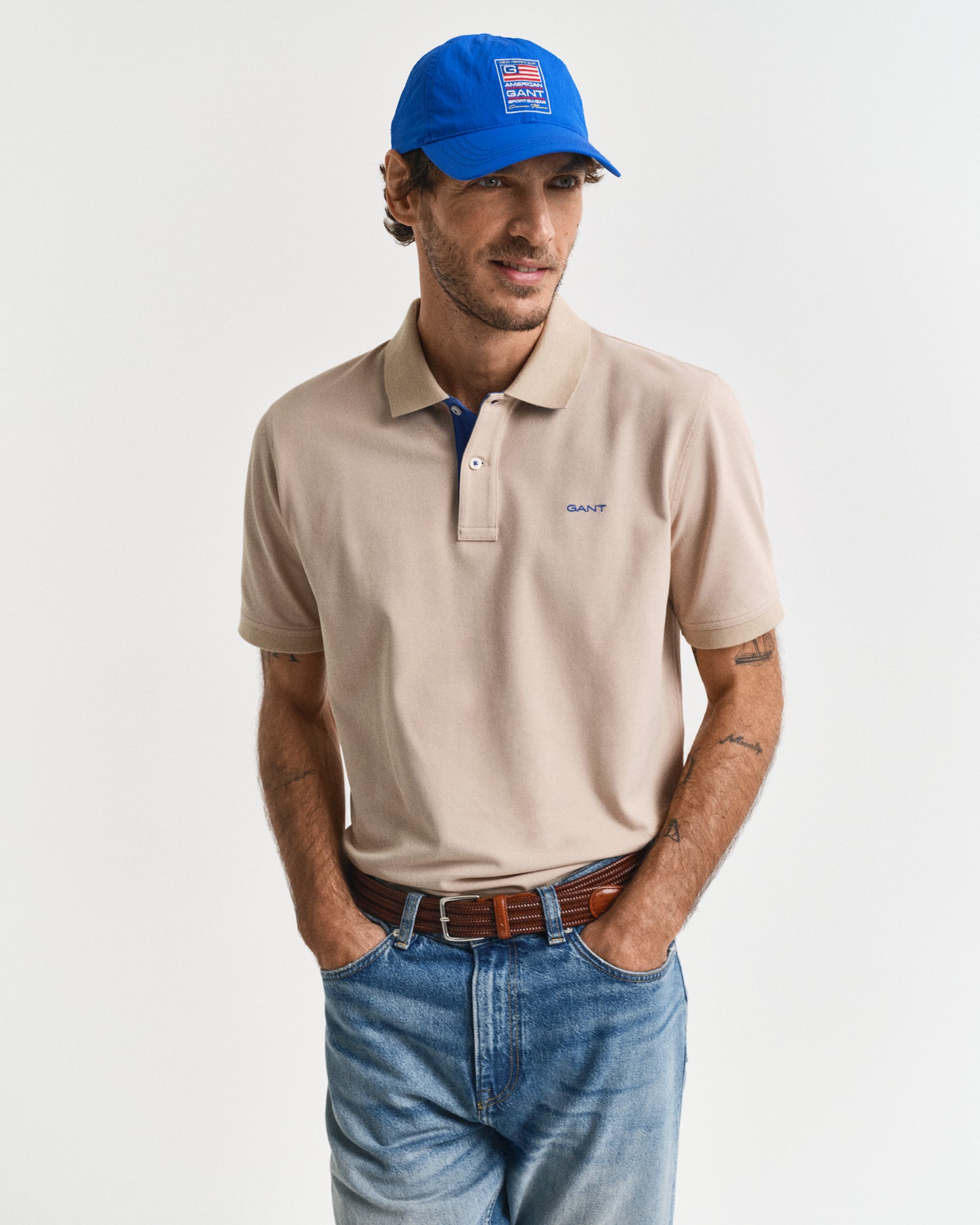 GANT Contrast Piqué Polo Shirt in Dry Sand