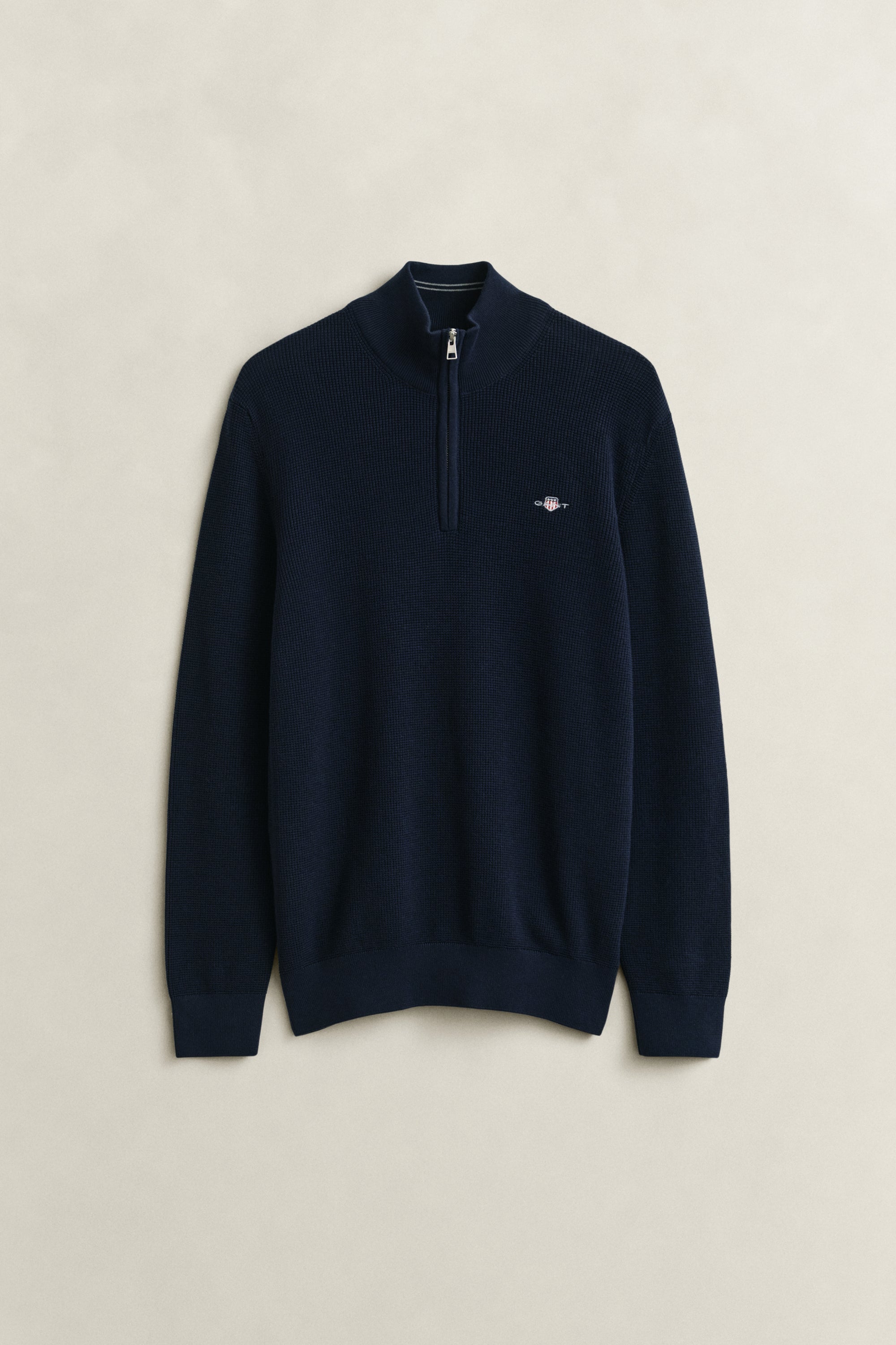 GANT Textured Cotton Half-Zip Sweater in Evening Blue 8030292