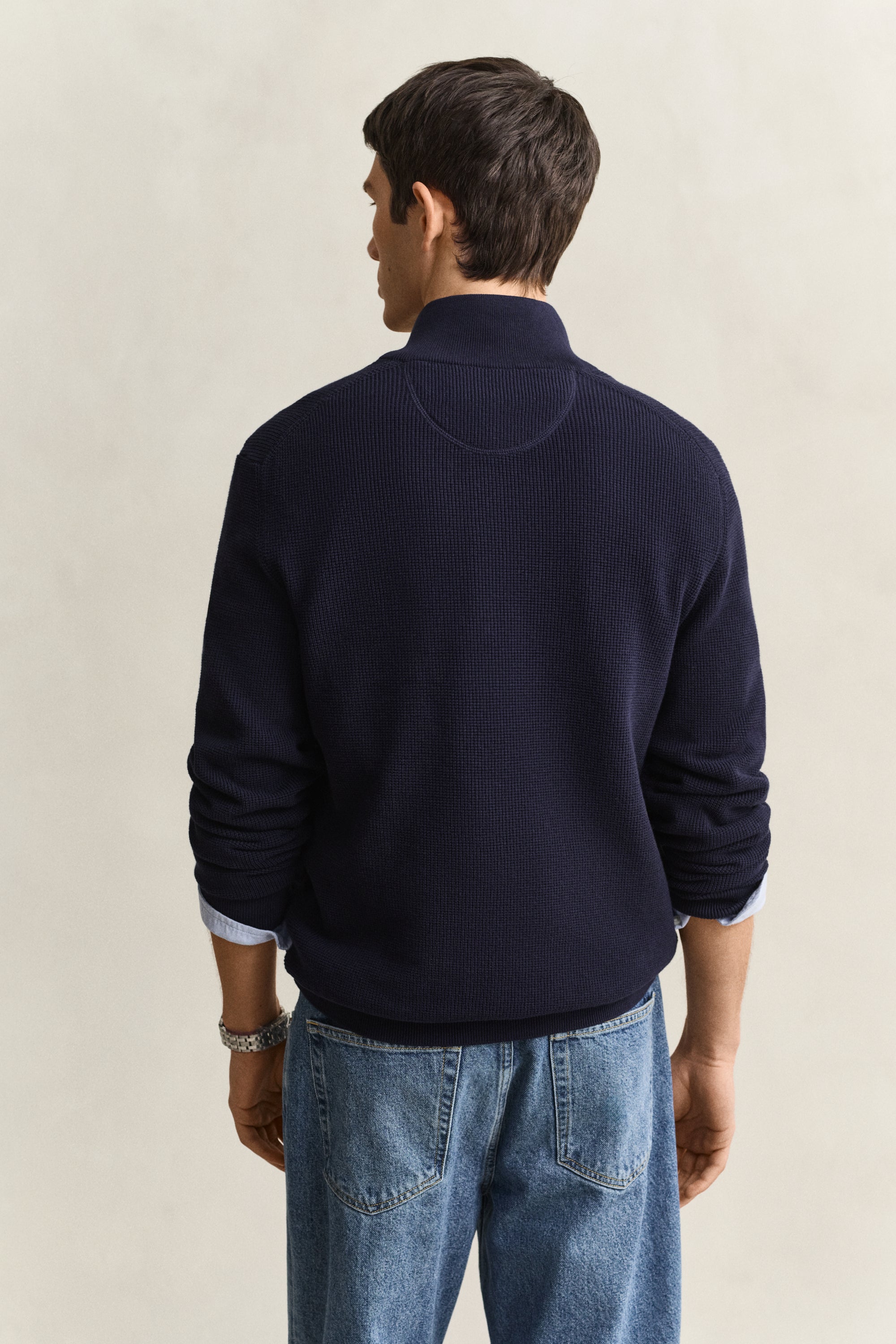 GANT Textured Cotton Half-Zip Sweater in Evening Blue 8030292