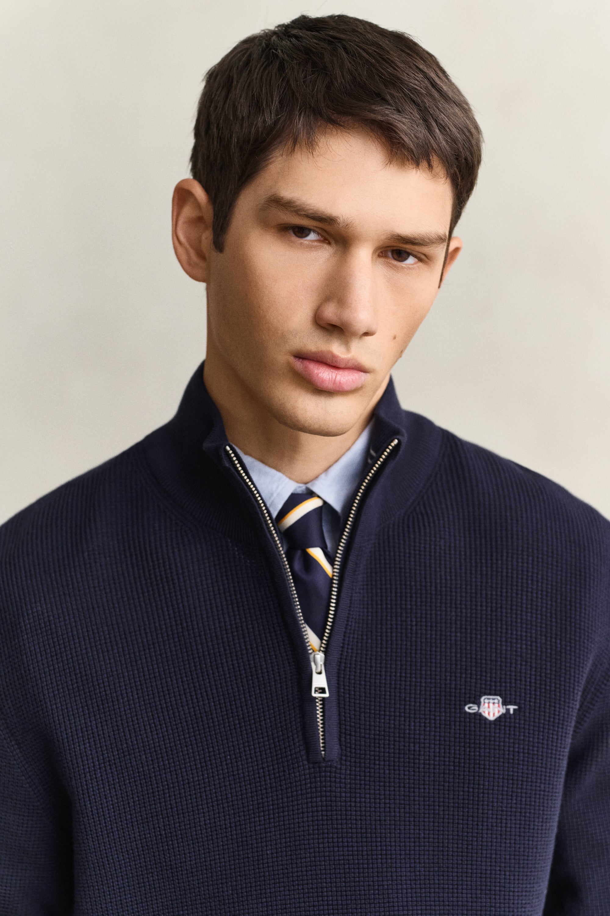 GANT Textured Cotton Half-Zip Sweater in Evening Blue 8030292