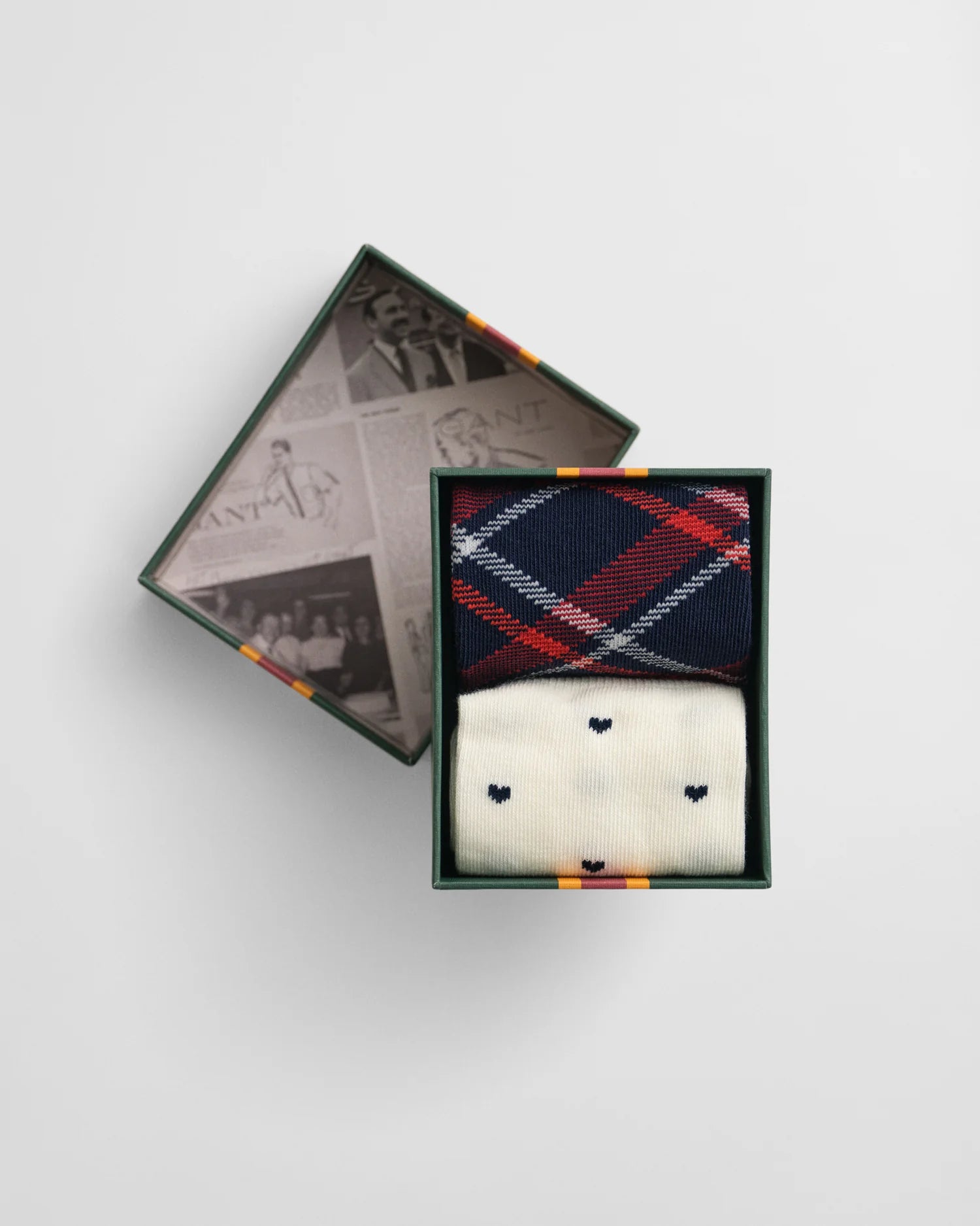 GANT Check &amp; Heart Socks Gift Box 2-Pack in Evening Blue