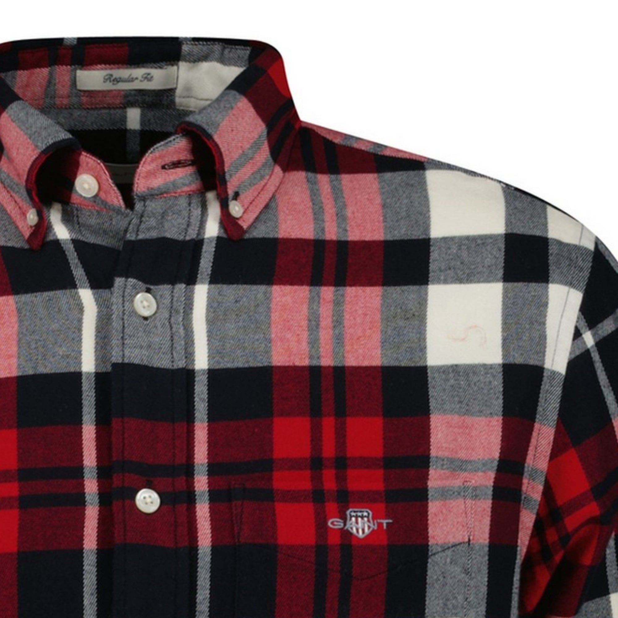 GANT Plaid shirt with red, black, and gray pattern on a white background