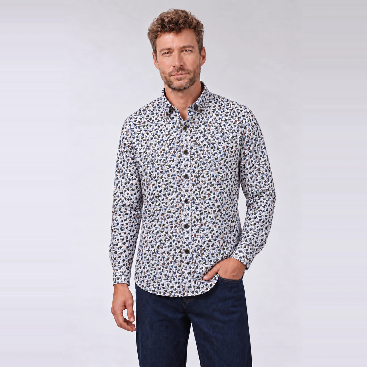 Giordano Dino Floral Print Shirt in Green 627031