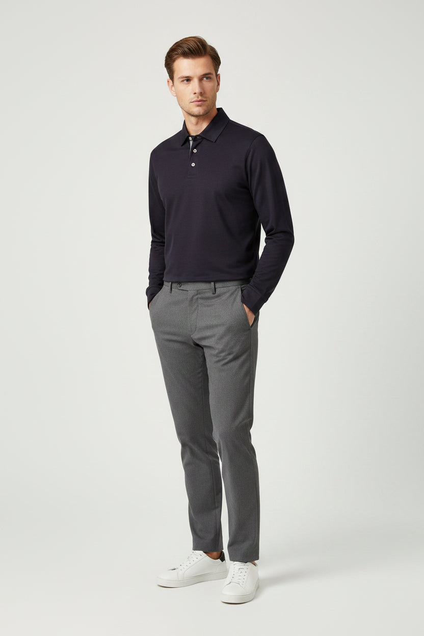 Giordano Luke Liquid Cotton Long Sleeve Polo in Navy