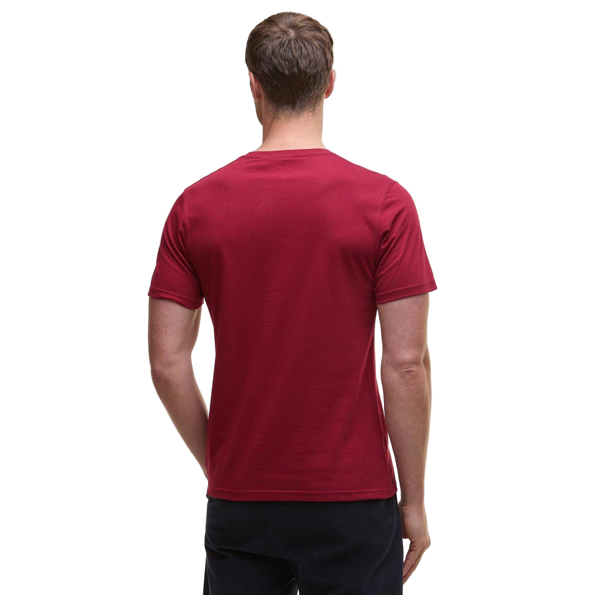 Man wearing a red t-shirt on a white background