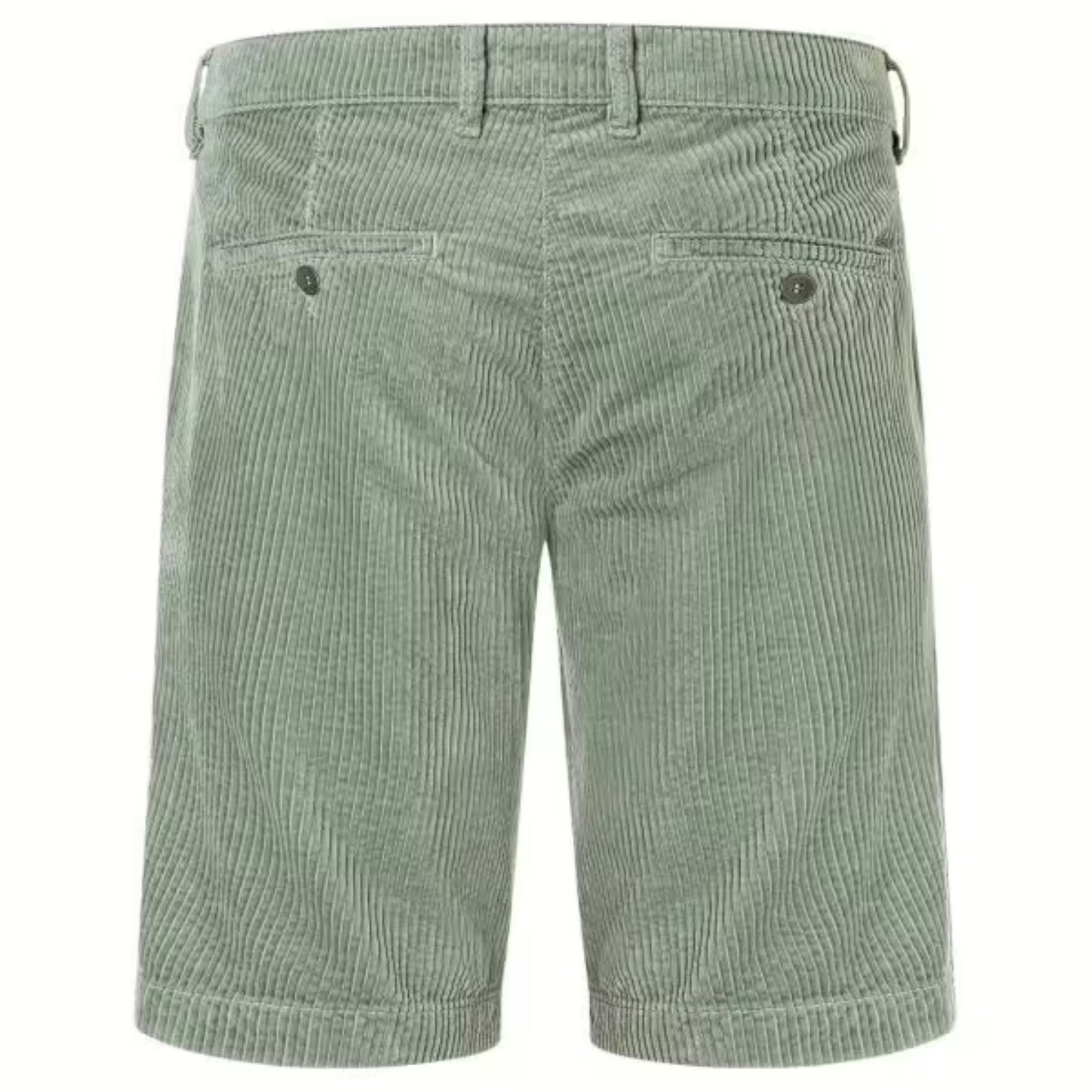 Green corduroy shorts on a white background