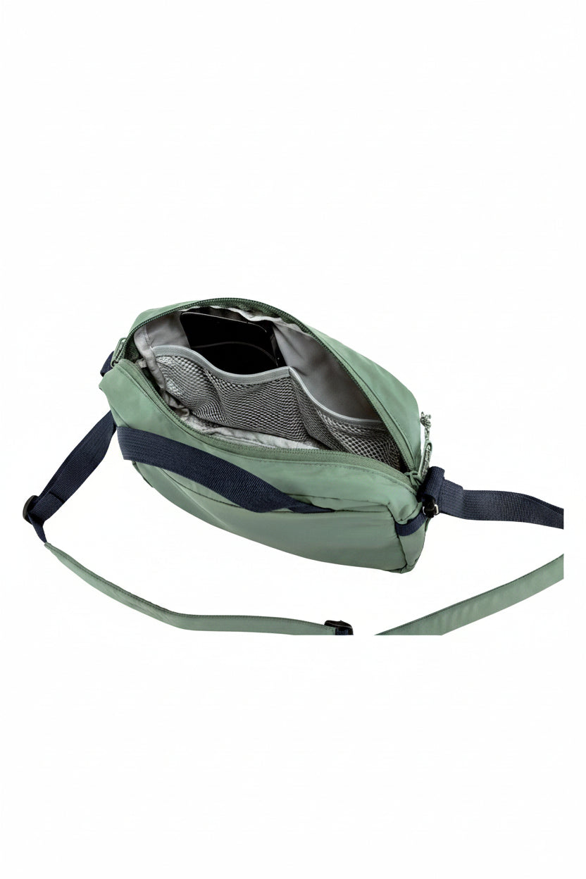 Green bag with a strap on a white background